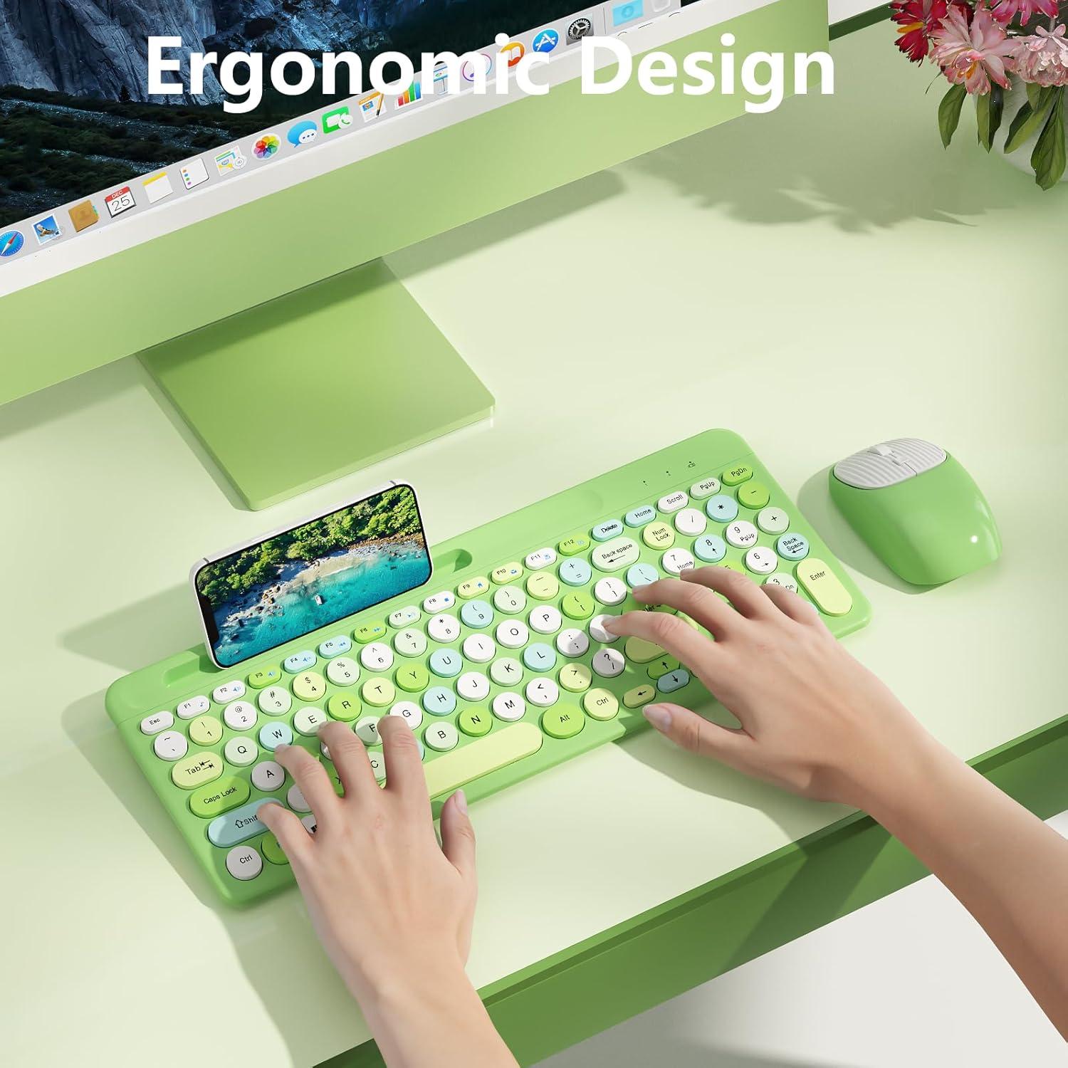 Combo Teclado y Ratón Inalámbrico XISOGUU Verde Colorido