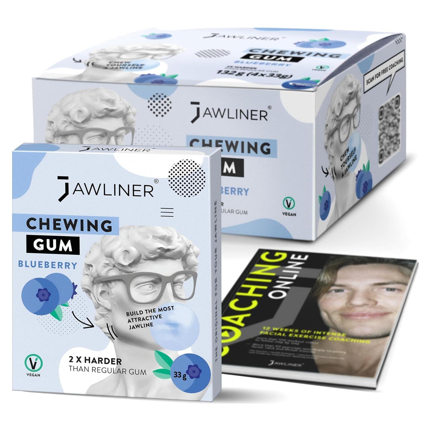 Jawliner® Hard Jwaline Chewing Gum - Sugar Free Blueberry Tough Jaw Gum - Jaw Exerciser Strong Mewing Jawline Mistic Gum - 2x Harder than Regular Chewing Gum 130 Grams (48 Strips)