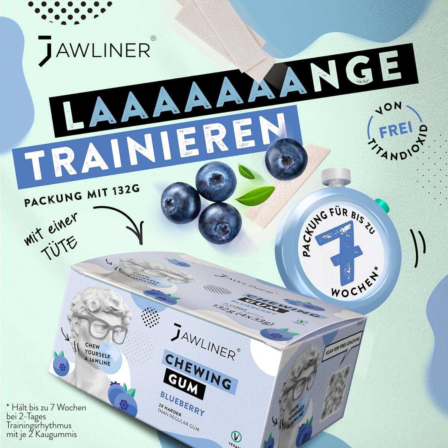 Jawliner® Hard Jwaline Chewing Gum - Sugar Free Blueberry Tough Jaw Gum - Jaw Exerciser Strong Mewing Jawline Mistic Gum - 2x Harder than Regular Chewing Gum 130 Grams (48 Strips)