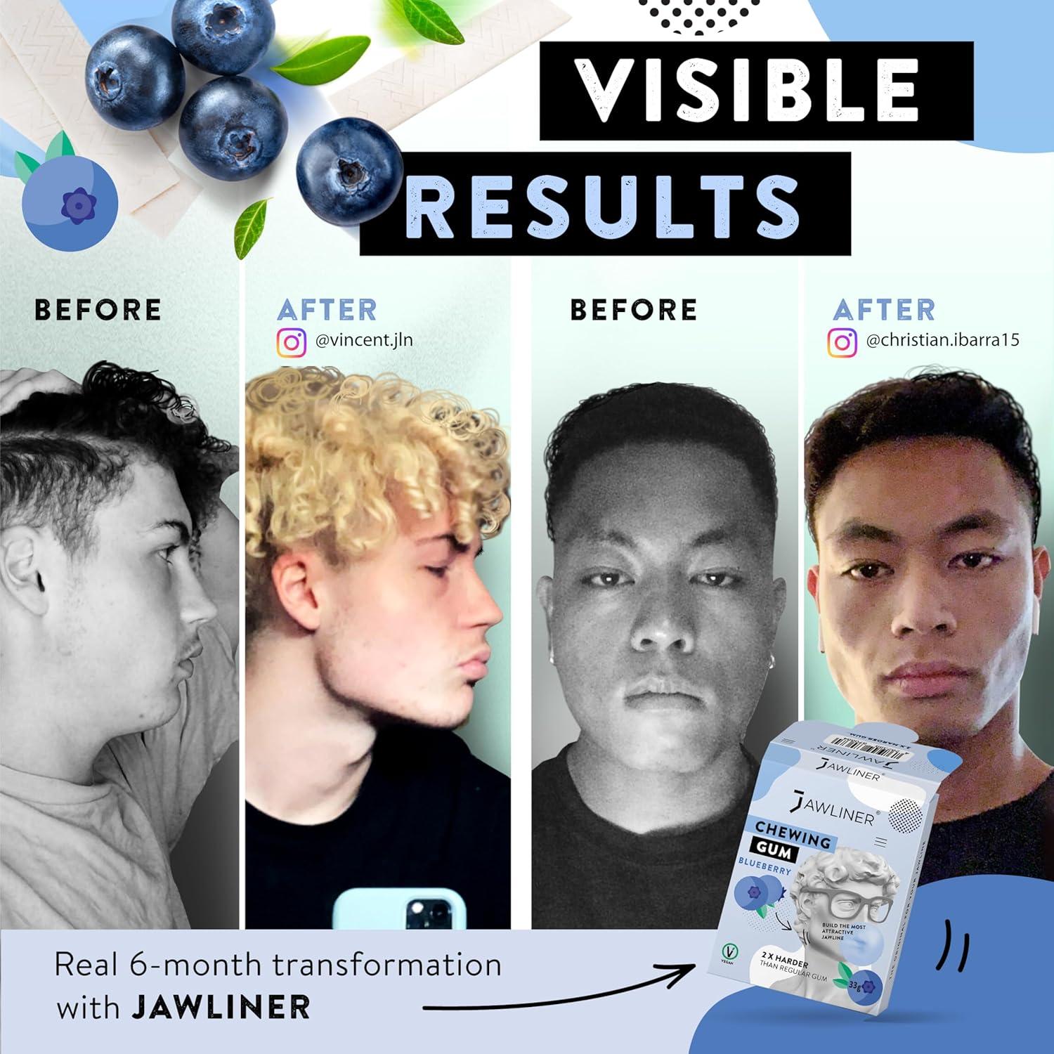 Jawliner® Hard Jwaline Chewing Gum - Sugar Free Blueberry Tough Jaw Gum - Jaw Exerciser Strong Mewing Jawline Mistic Gum - 2x Harder than Regular Chewing Gum 130 Grams (48 Strips)