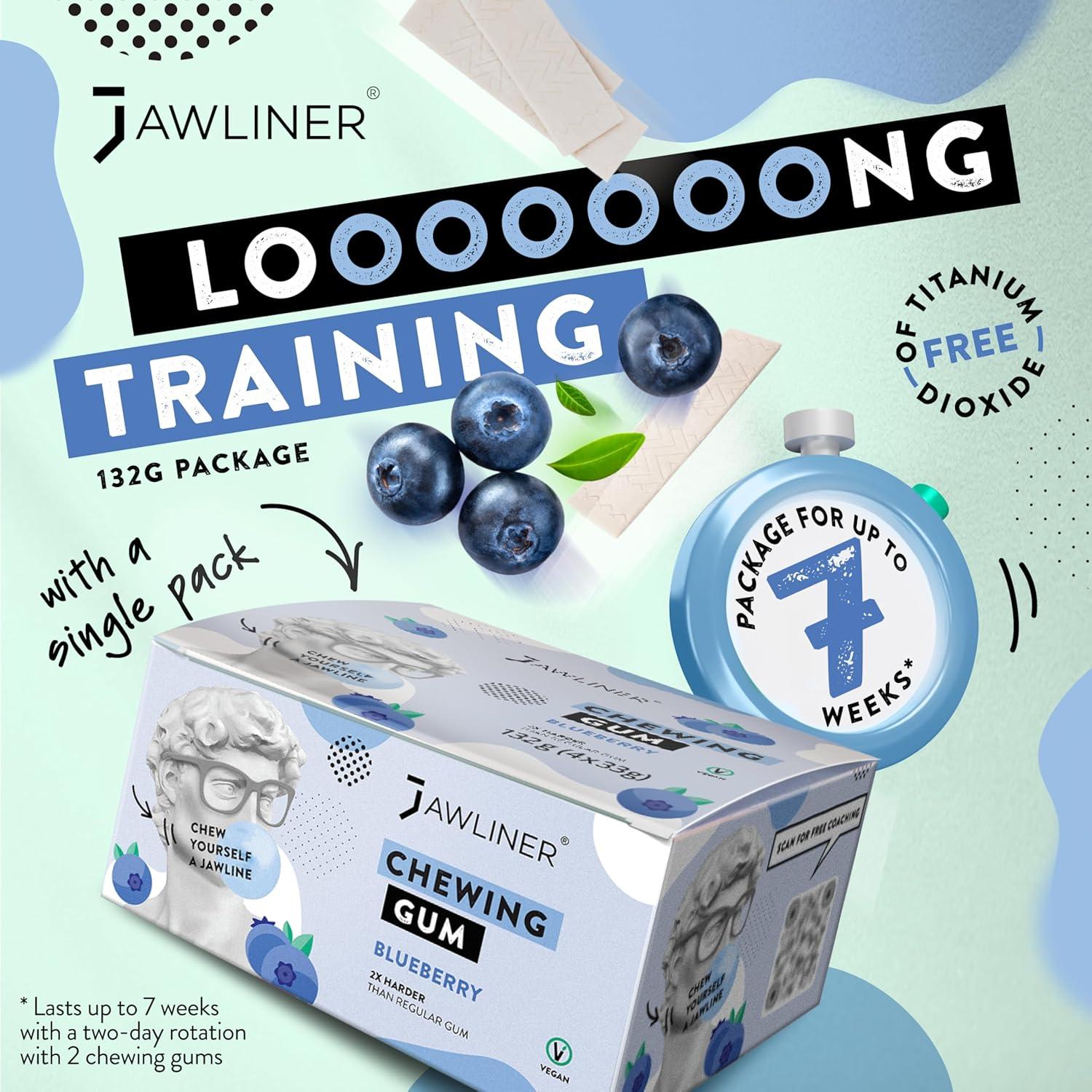 Jawliner® Hard Jwaline Chewing Gum - Sugar Free Blueberry Tough Jaw Gum - Jaw Exerciser Strong Mewing Jawline Mistic Gum - 2x Harder than Regular Chewing Gum 130 Grams (48 Strips)