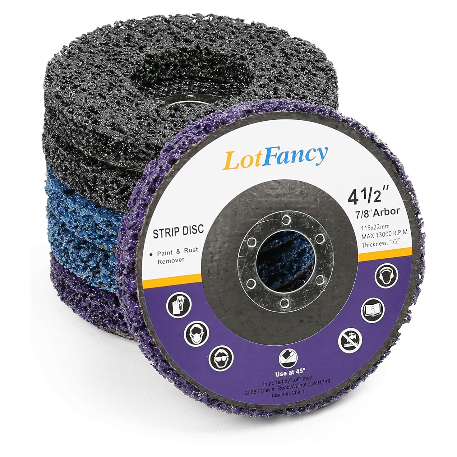 LotFancy Stripping Disc, 6PCS 4 1/2” x 7/8” Quick Easy Strip and Clean Discs, Paint and Rust Remover Stripper for Angle Grinder, Silicon Carbide Abrasive Wheel, Blue Black Purple Assortment