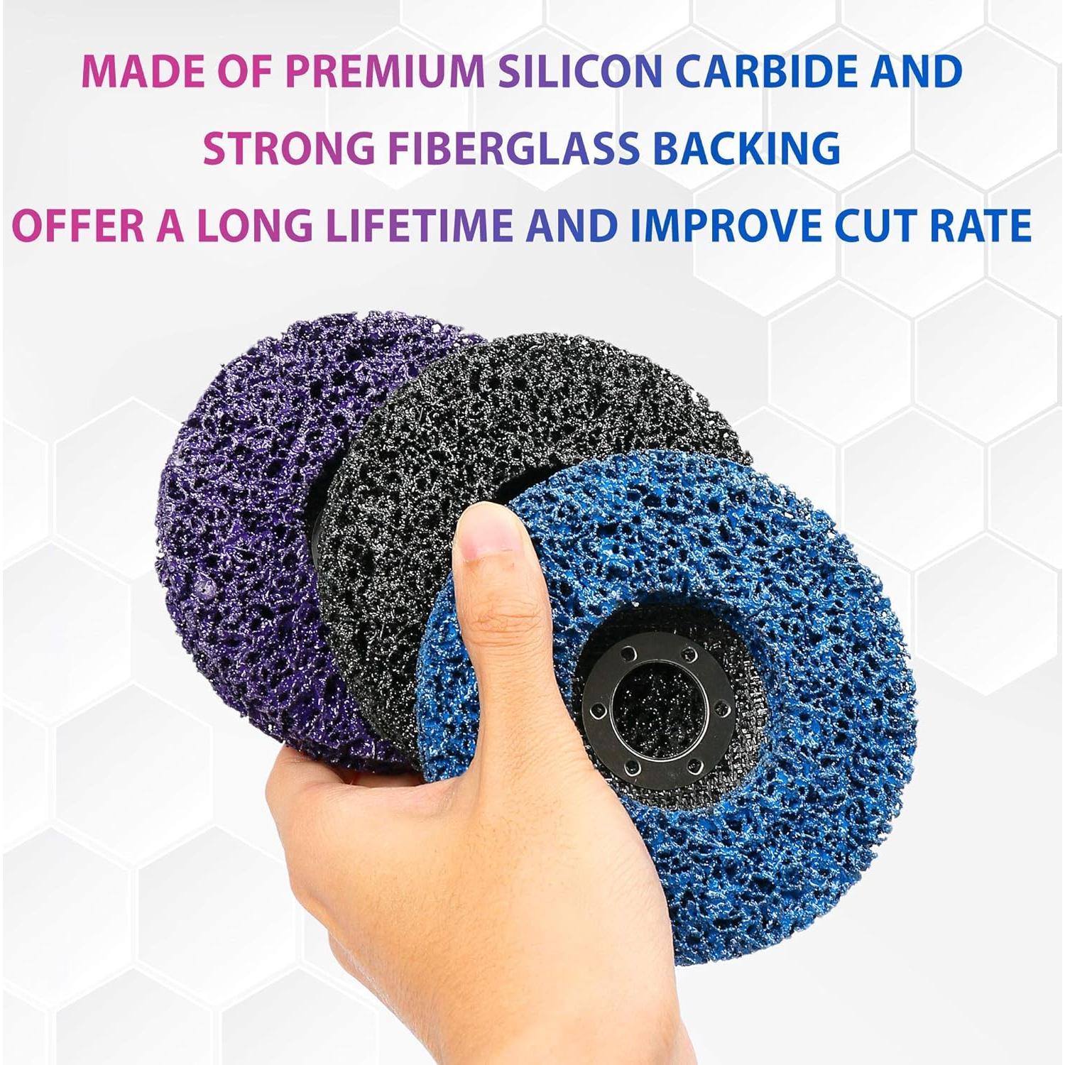 LotFancy Stripping Disc, 6PCS 4 1/2” x 7/8” Quick Easy Strip and Clean Discs, Paint and Rust Remover Stripper for Angle Grinder, Silicon Carbide Abrasive Wheel, Blue Black Purple Assortment