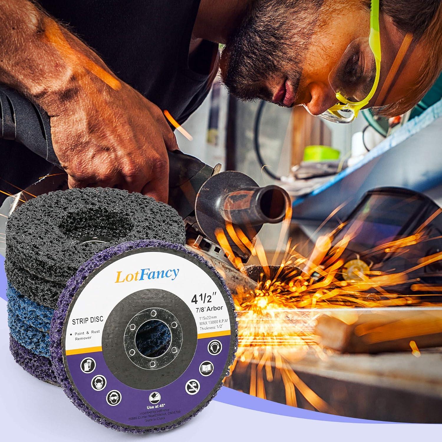LotFancy Stripping Disc, 6PCS 4 1/2” x 7/8” Quick Easy Strip and Clean Discs, Paint and Rust Remover Stripper for Angle Grinder, Silicon Carbide Abrasive Wheel, Blue Black Purple Assortment