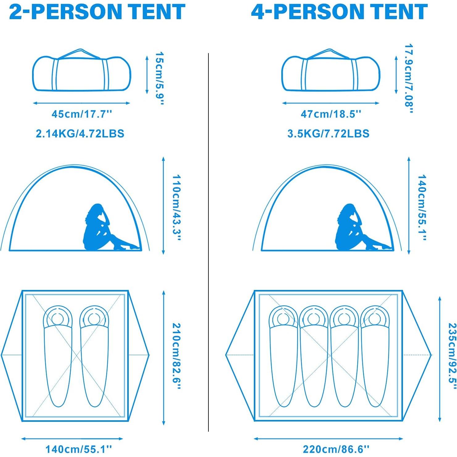 Carpa de Camping BISINNA ZL001O para 2 Personas Impermeable