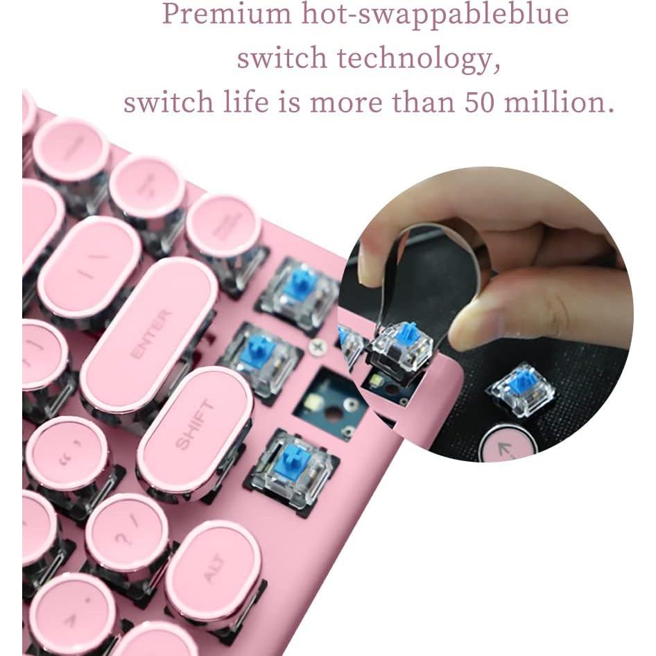 Teclado mecánico Bluetooth Rosa 83 teclas retroiluminado