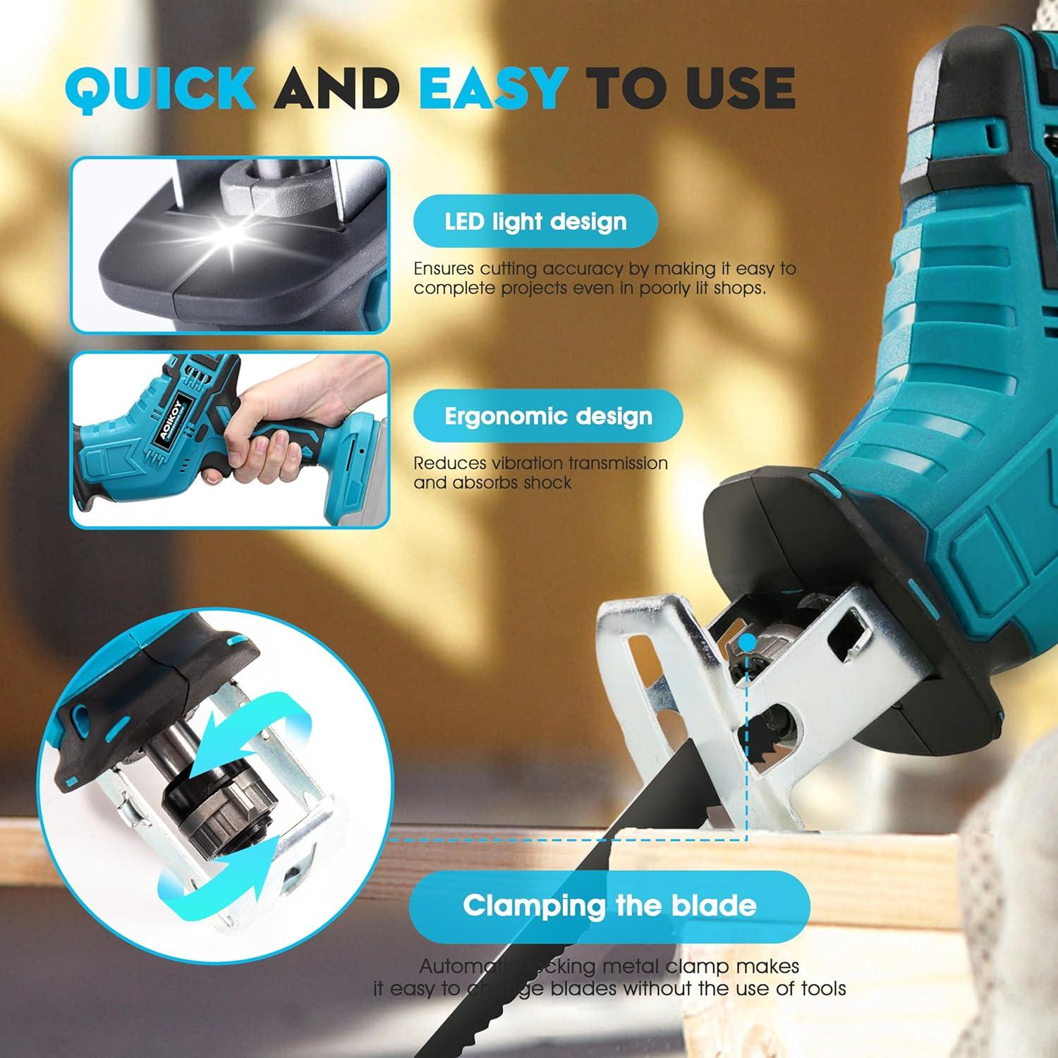 Sierra Recíproca Inalámbrica Aoikoy 18V para Madera y Metal