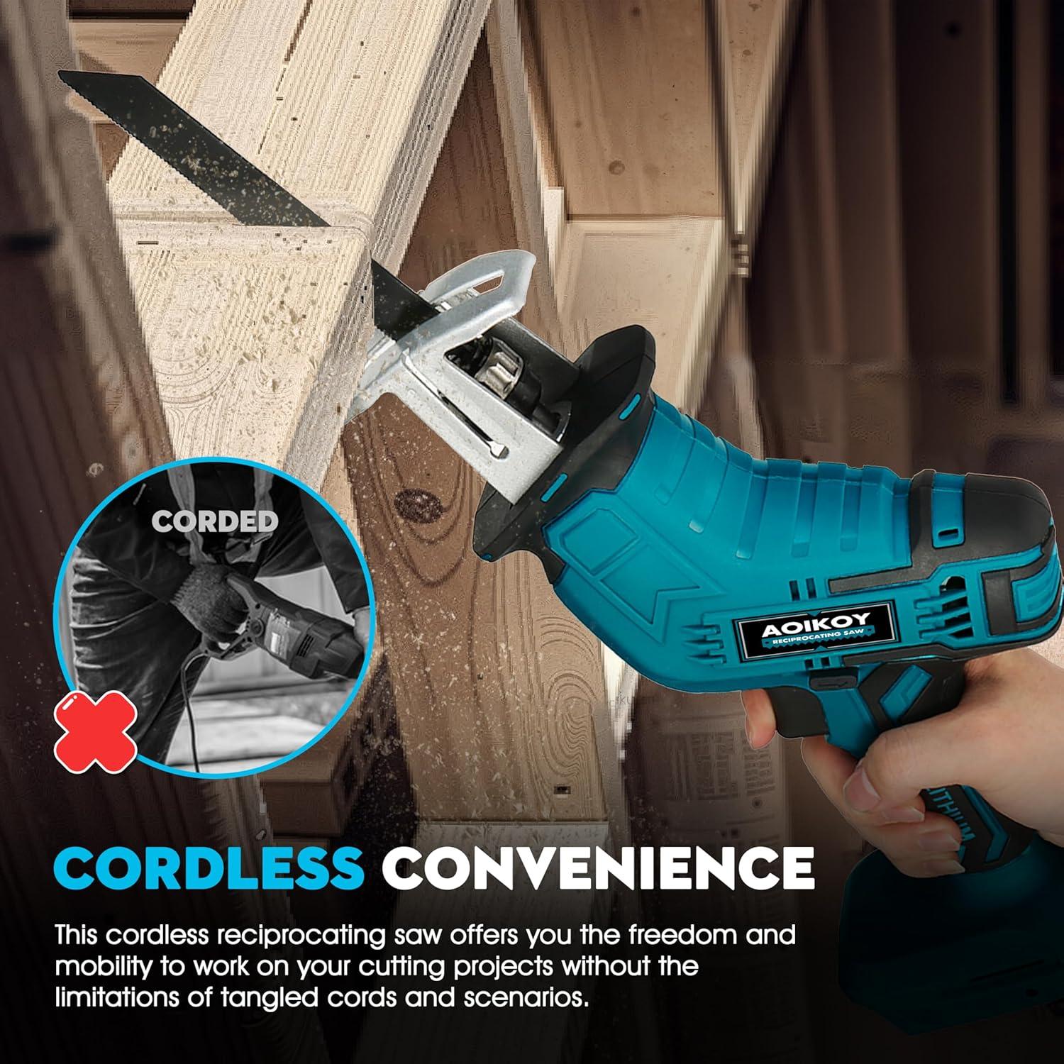 Sierra Recíproca Inalámbrica Aoikoy 18V para Madera y Metal