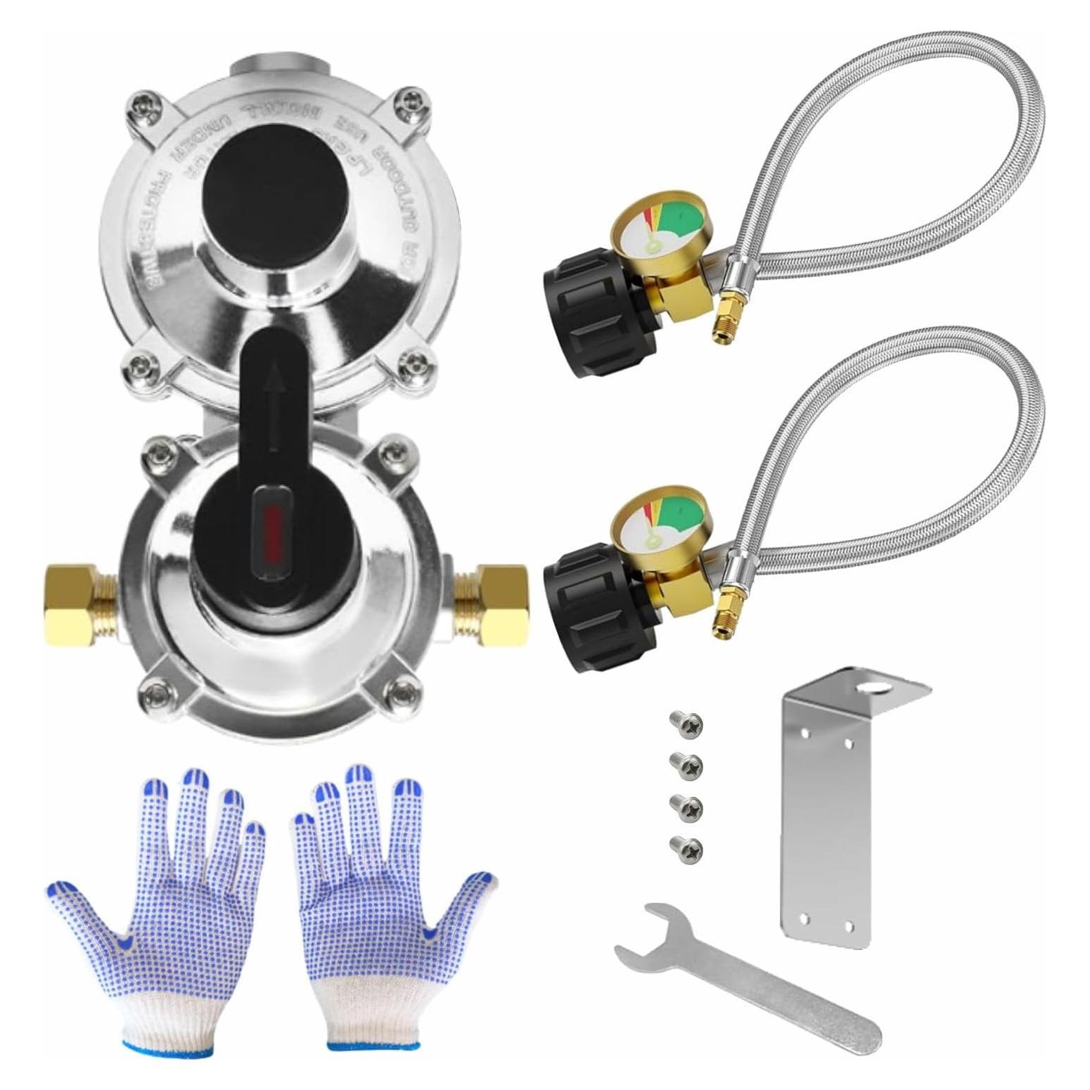 Regulador de Propano Qieoyk 2 Etapas con 2 Mangueras 45,72 cm