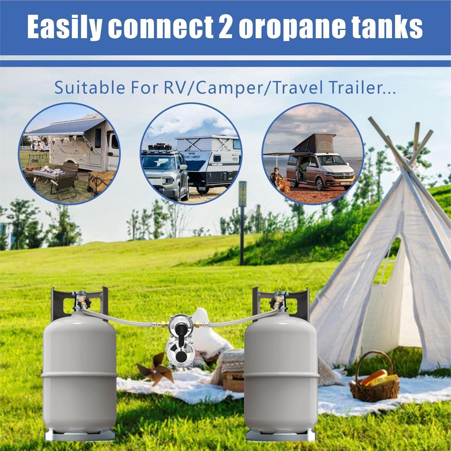 Regulador de Propano Qieoyk 2 Etapas con 2 Mangueras 45,72 cm