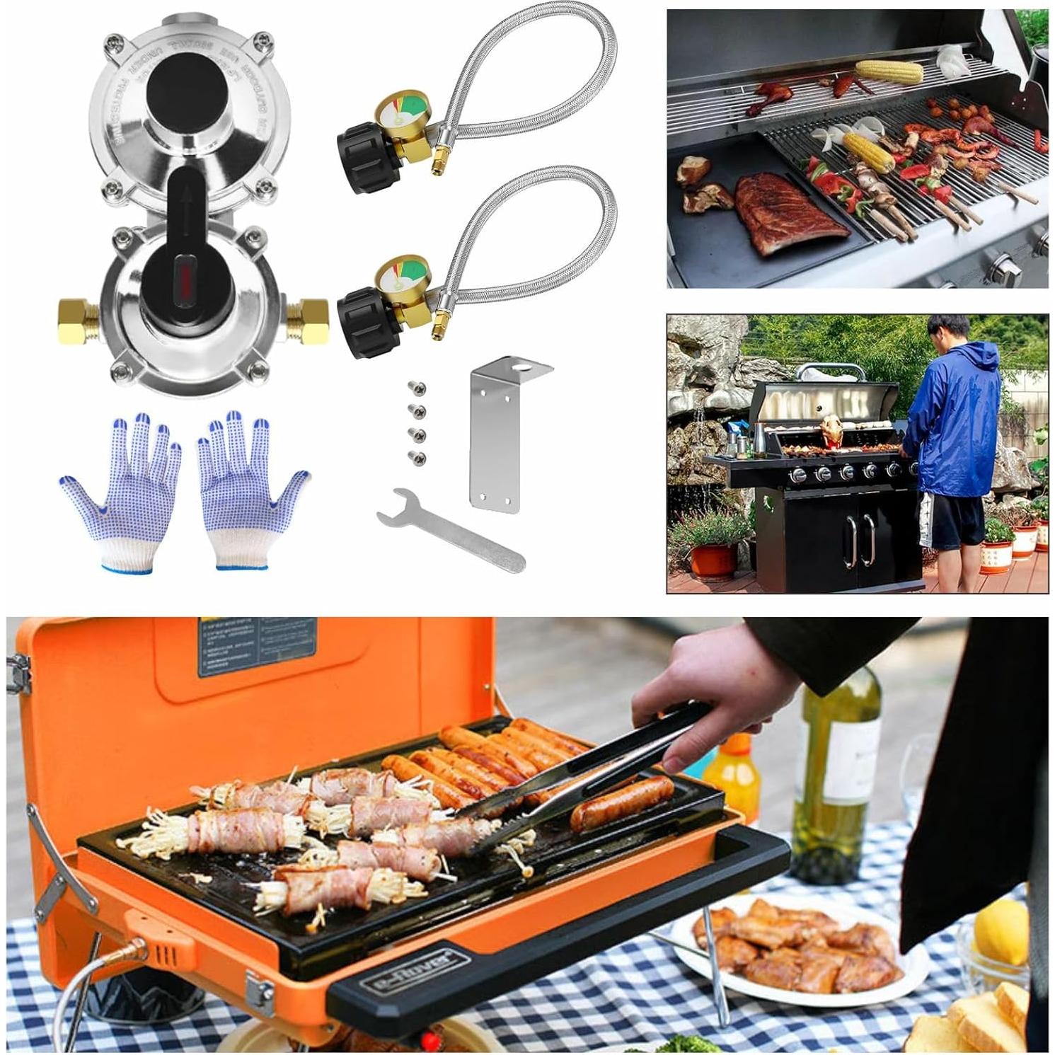 Regulador de Propano Qieoyk 2 Etapas con 2 Mangueras 45,72 cm