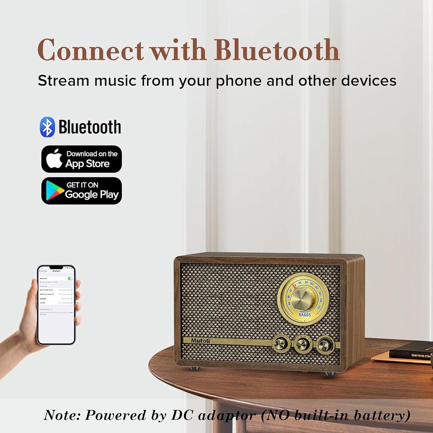 Radio Retro Mufoli RA60S-G Bluetooth y Ruido Blanco