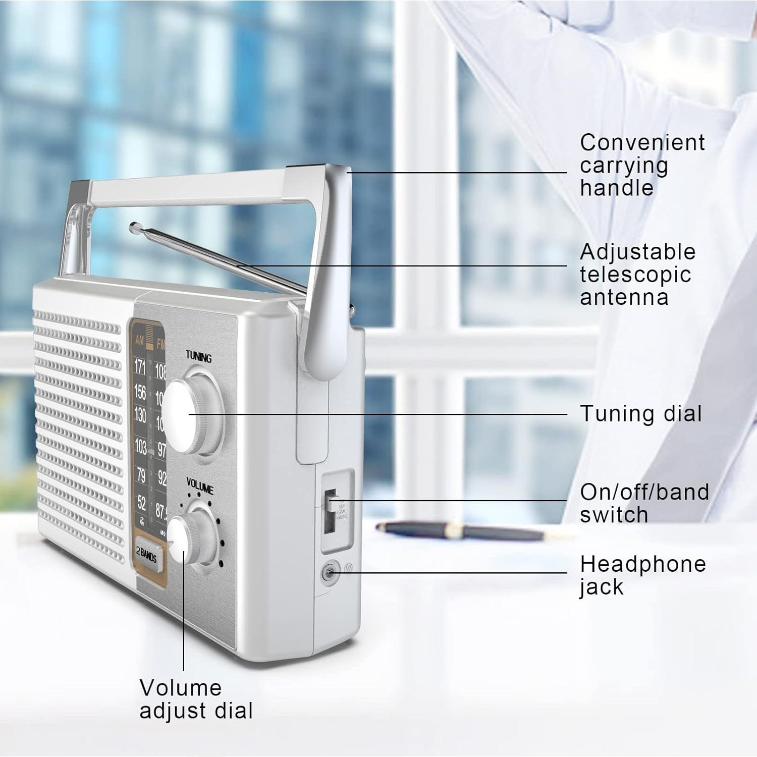 Radio Portátil AM/FM Dongguan YR-R18 Blanca con Auriculares