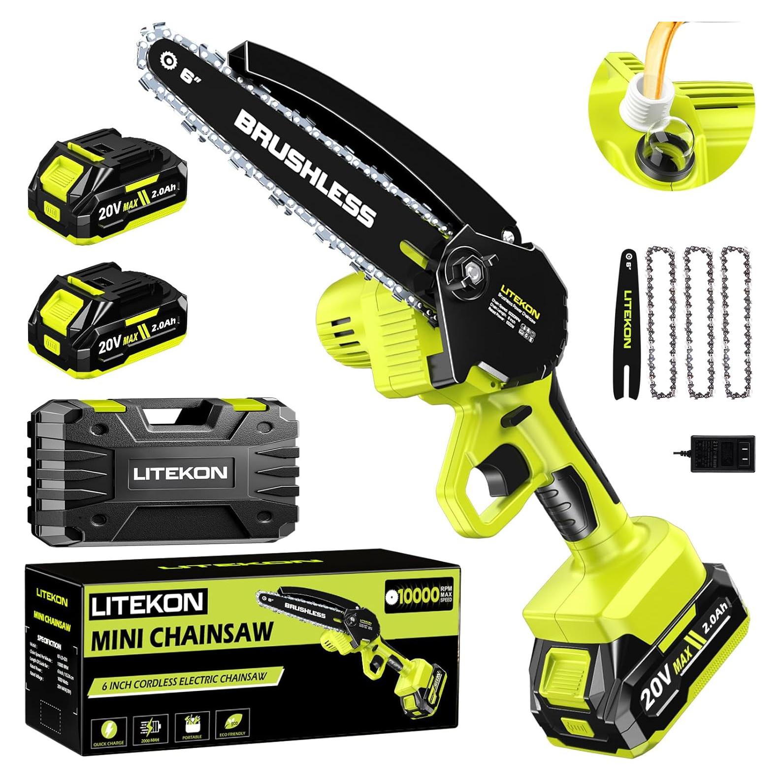 Mini Motosierra Eléctrica LITEKON 20V 1000W 6" con 2 Baterías