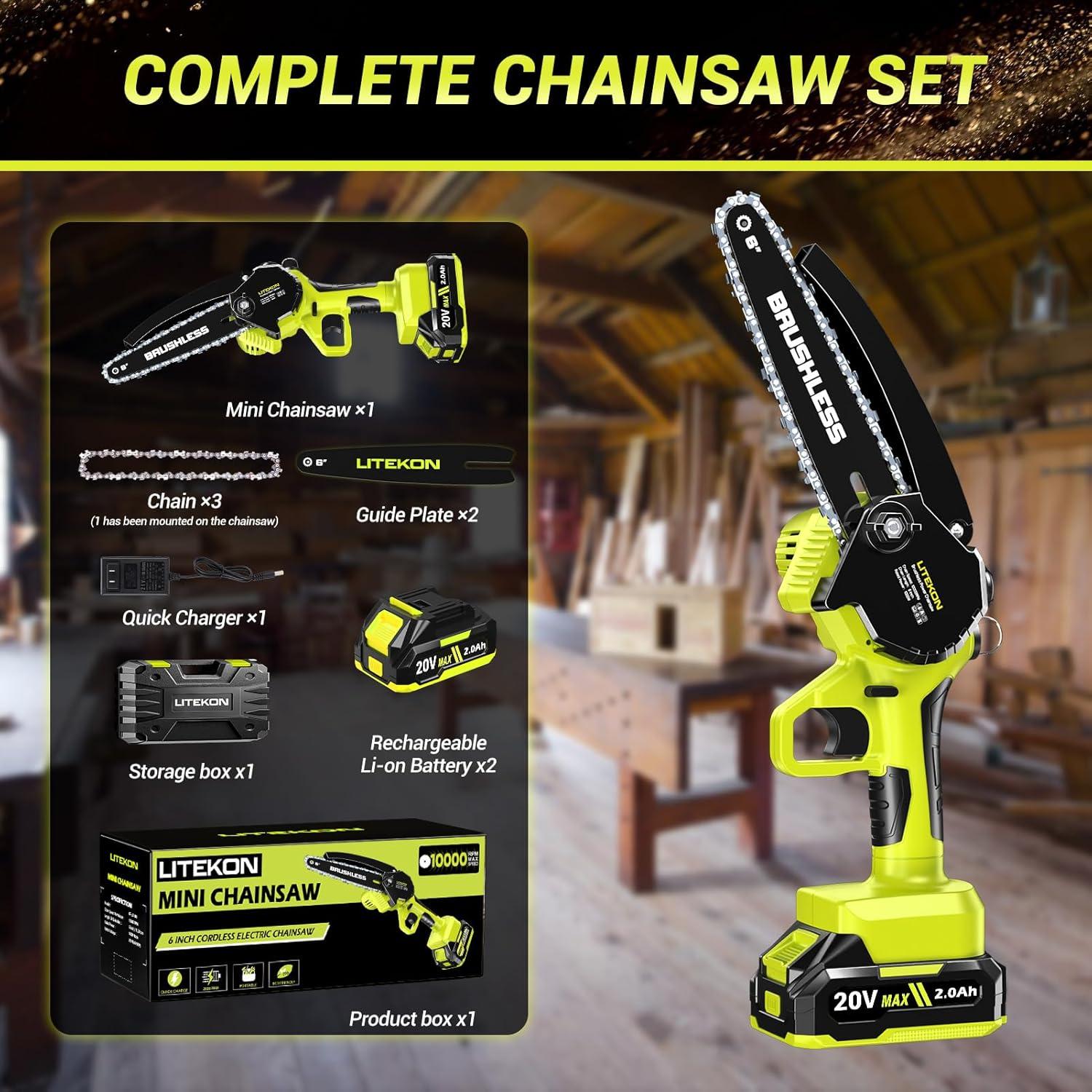 Mini Motosierra Eléctrica LITEKON 20V 1000W 6" con 2 Baterías