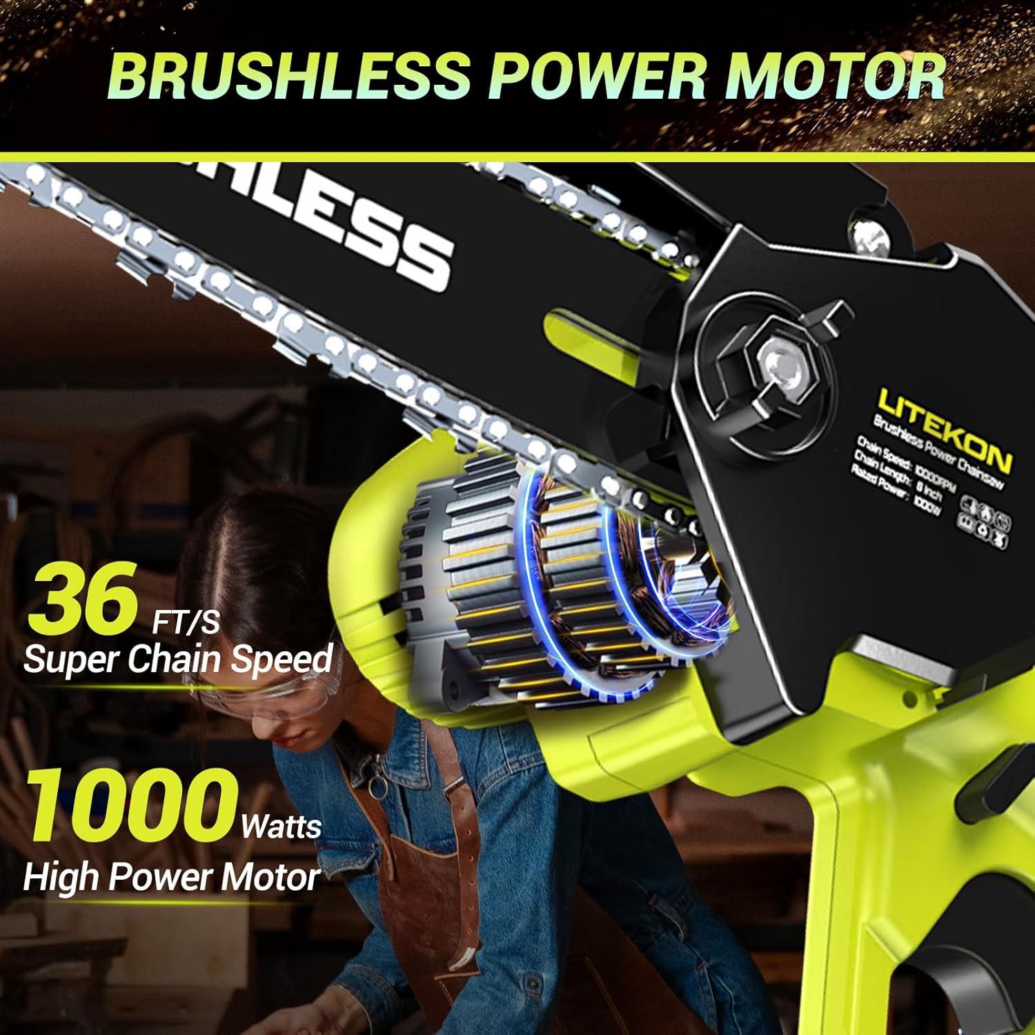 Mini Motosierra Eléctrica LITEKON 20V 1000W 6" Batería 4000mAh