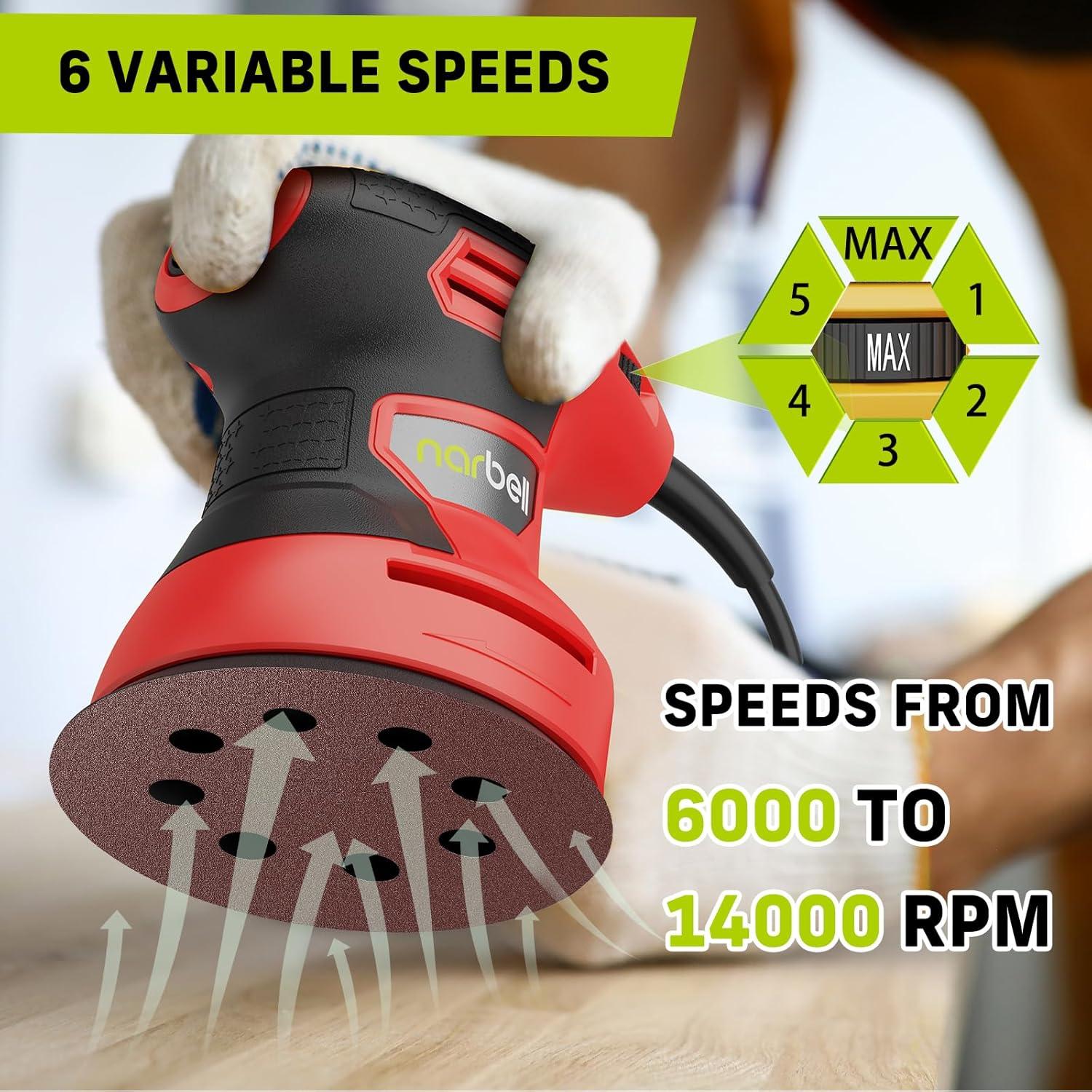 Lijadora Orbital Narbell 3.2A 14000RPM 5" con Bolsa y 15 Papeles