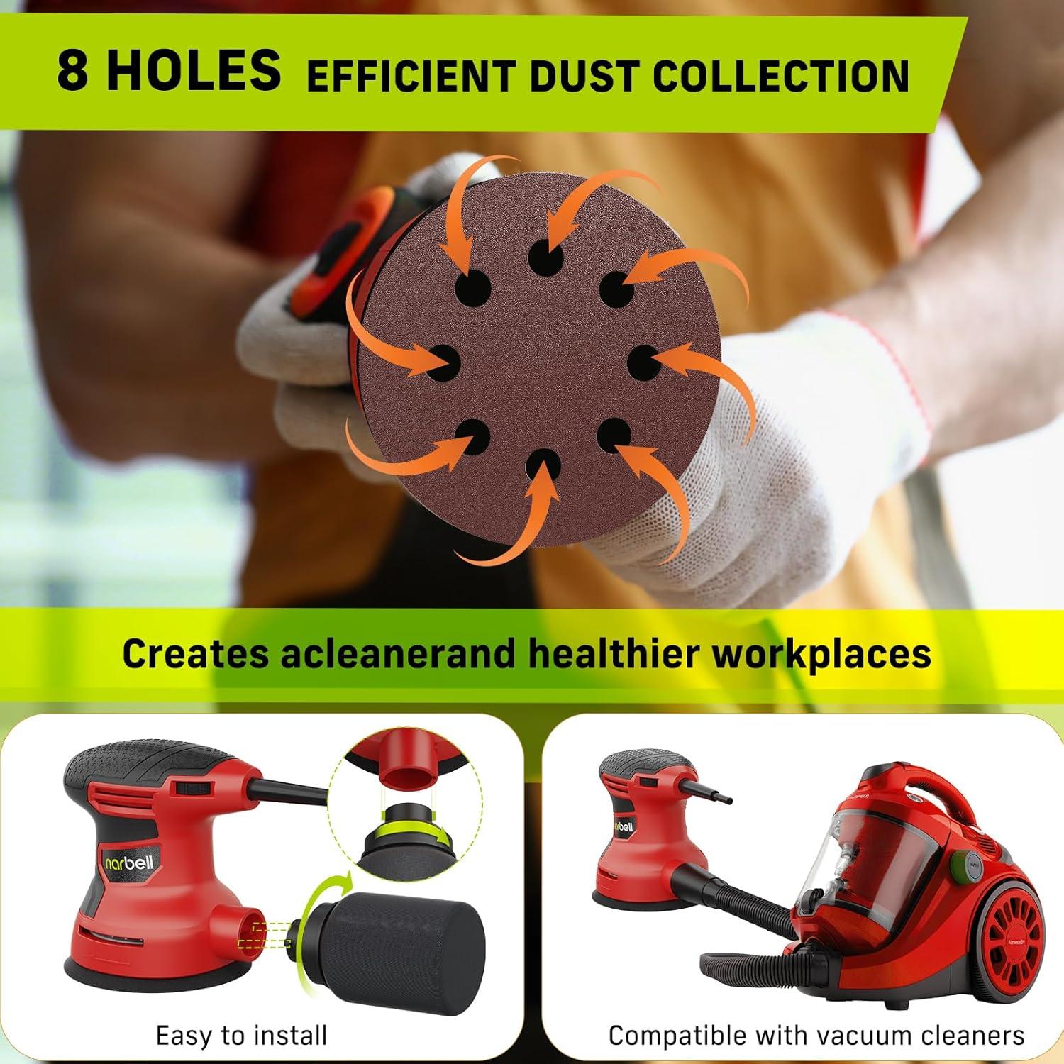 Lijadora Orbital Narbell 3.2A 14000RPM 5" con Bolsa y 15 Papeles