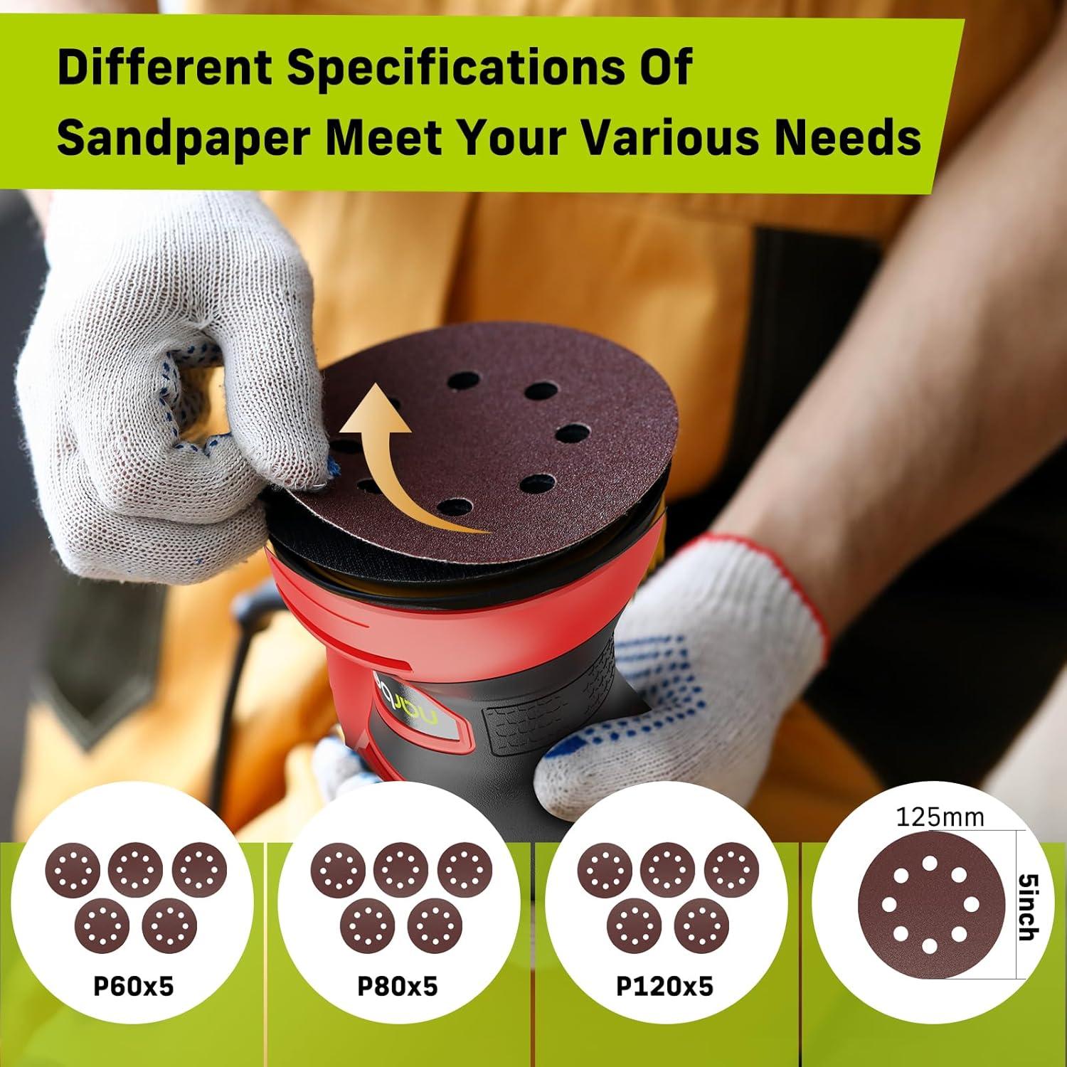 Lijadora Orbital Narbell 3.2A 14000RPM 5" con Bolsa y 15 Papeles