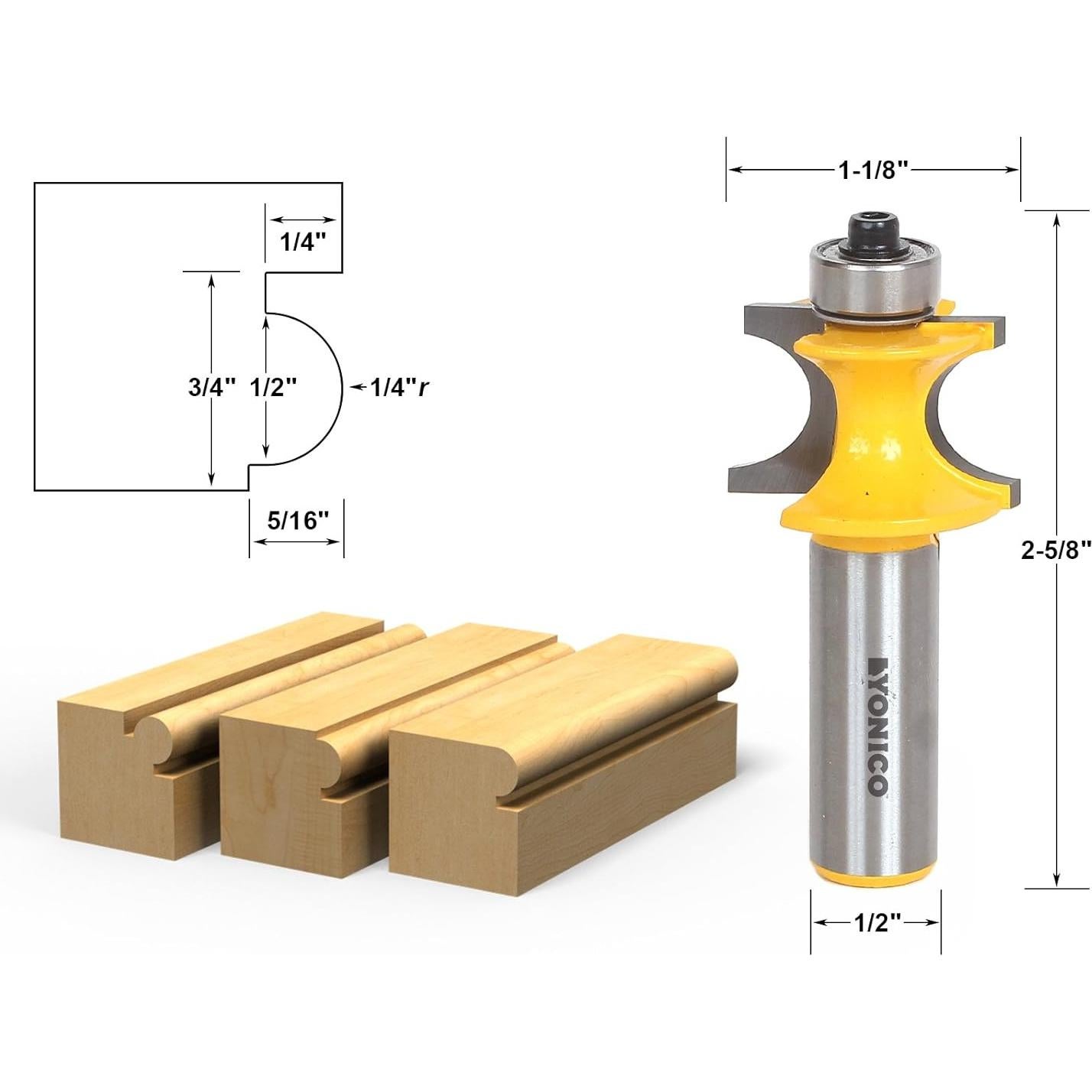 Fresa de Perlas Bullnose Yonico 13193 1/2" Eje Carburo
