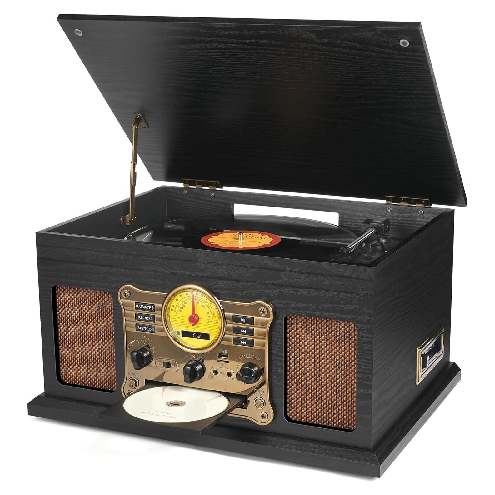 Reproductor de Vinilo TANLANIN TE-007R-BK 10 en 1 Bluetooth