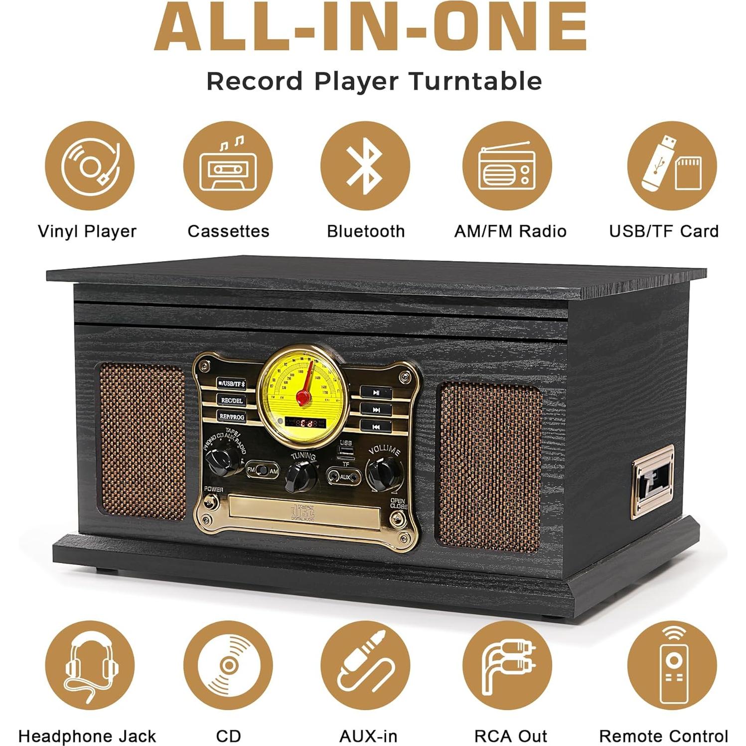 Reproductor de Vinilo TANLANIN TE-007R-BK 10 en 1 Bluetooth