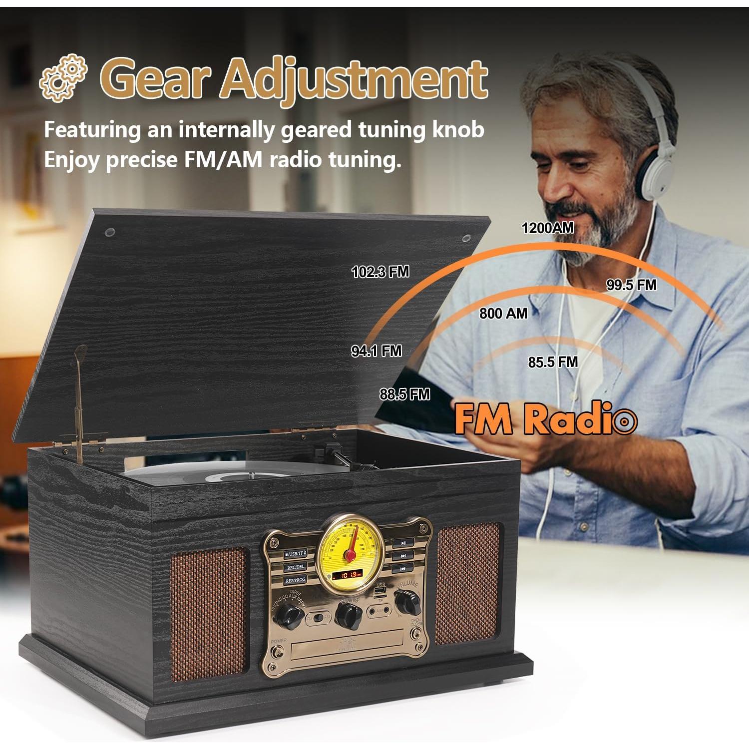 Reproductor de Vinilo TANLANIN TE-007R-BK 10 en 1 Bluetooth