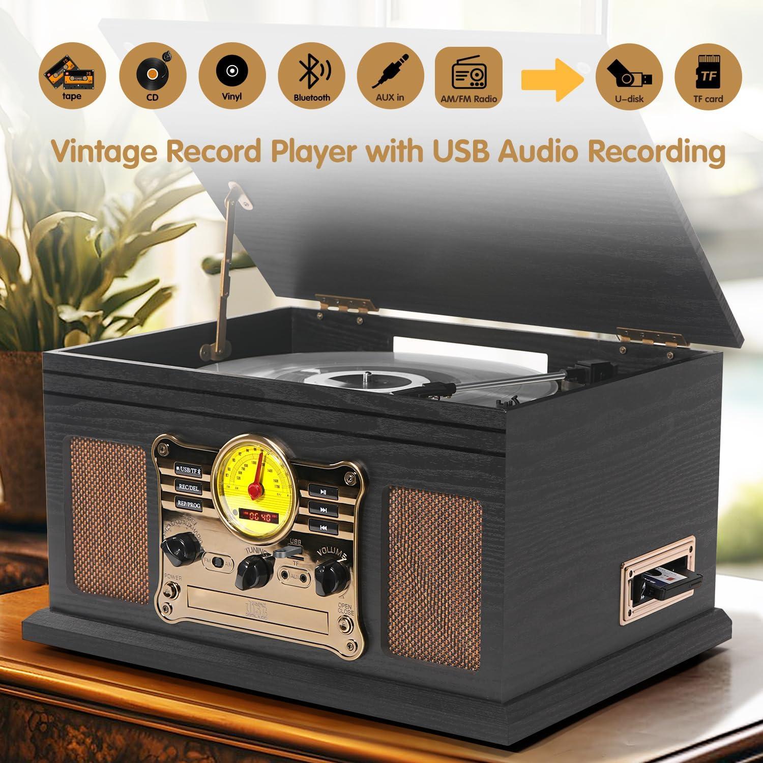 Reproductor de Vinilo TANLANIN TE-007R-BK 10 en 1 Bluetooth