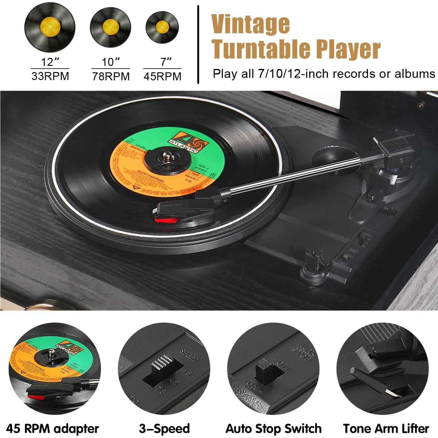 Reproductor de Vinilo TANLANIN TE-007R-BK 10 en 1 Bluetooth