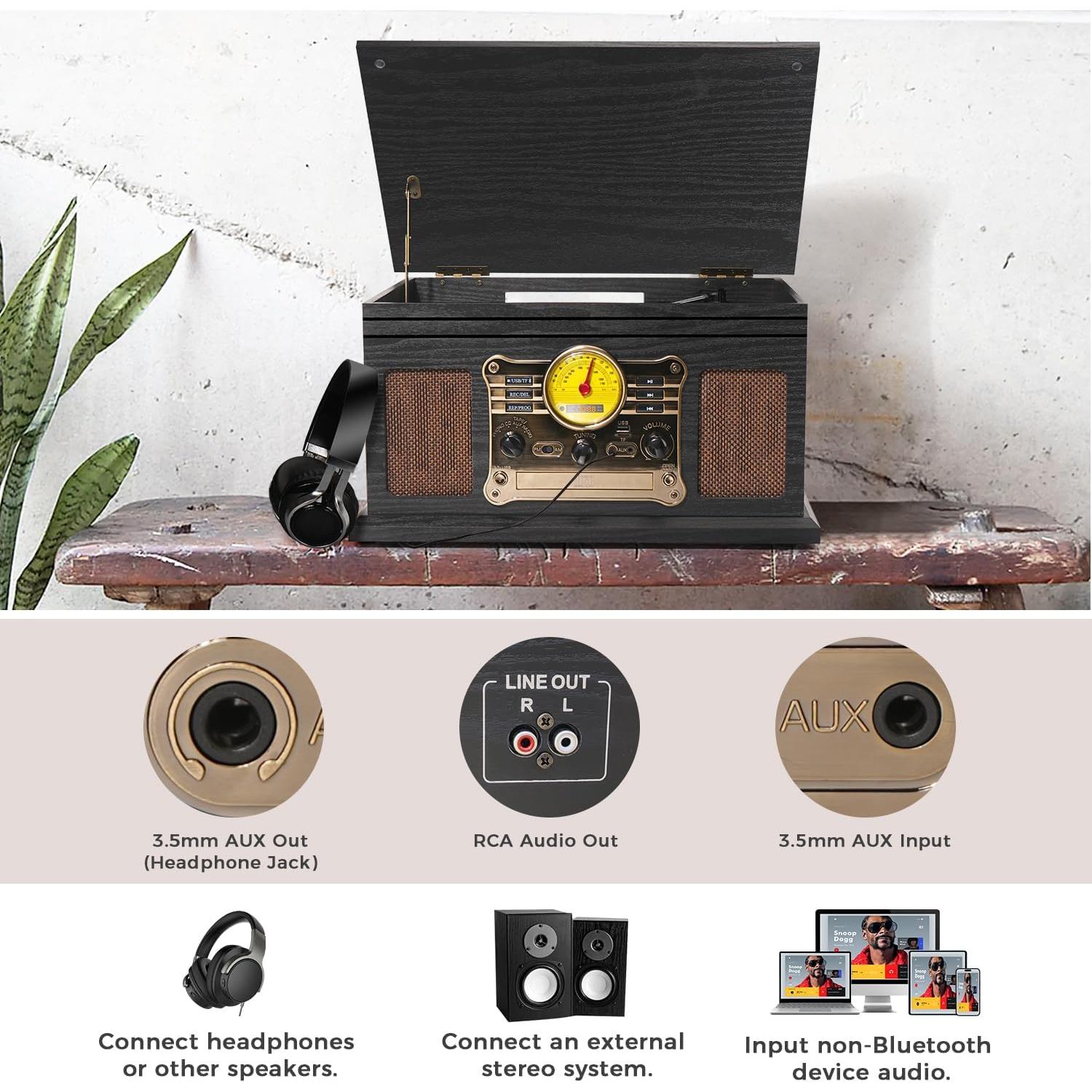 Reproductor de Vinilo TANLANIN TE-007R-BK 10 en 1 Bluetooth