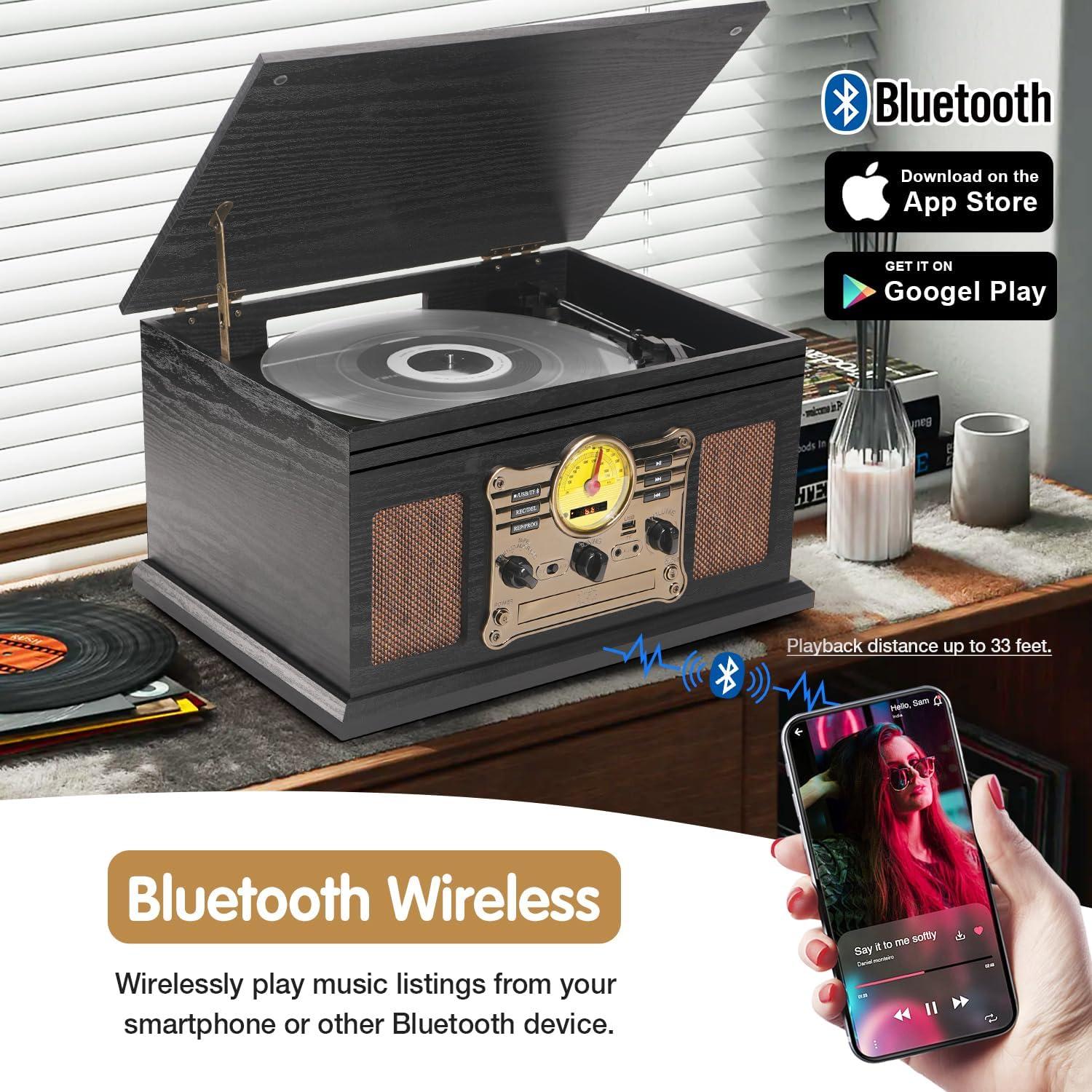 Reproductor de Vinilo TANLANIN TE-007R-BK 10 en 1 Bluetooth