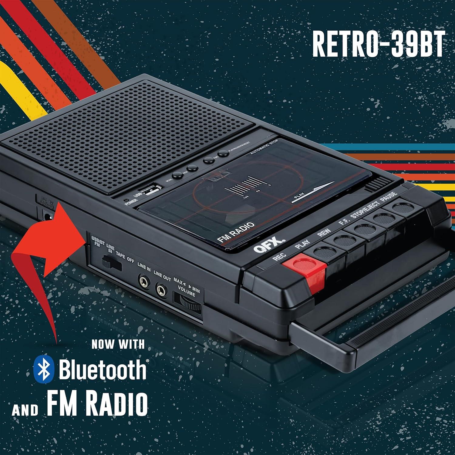 Grabadora de Cinta QFX RETRO-39 USB con Altavoz y Radio FM