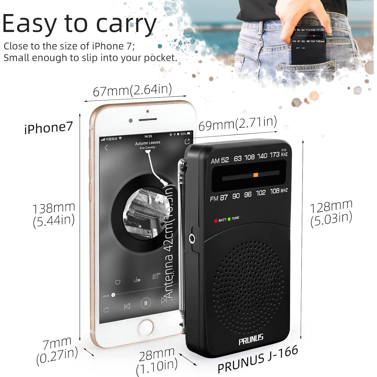 Radio Portátil PRUNUS J-166 AM FM con Luz y Clip