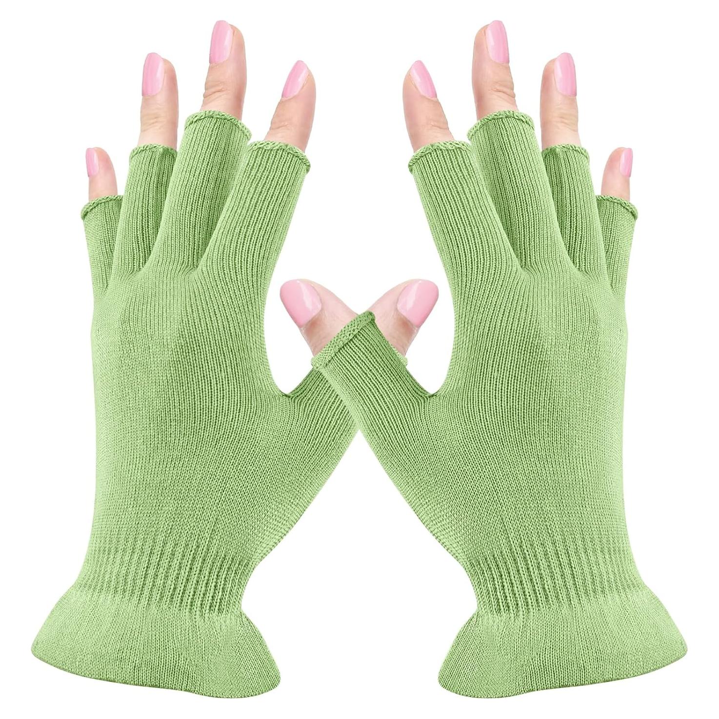 MIG4U Fingerless Moisturizing Gloves, Half Finger Touchscreen Beauty Glove for Eczema, SPA, Dry Hands, Skin Treatment, Summer Sun UV Protection, Apple Green, 1 Pairs S/M