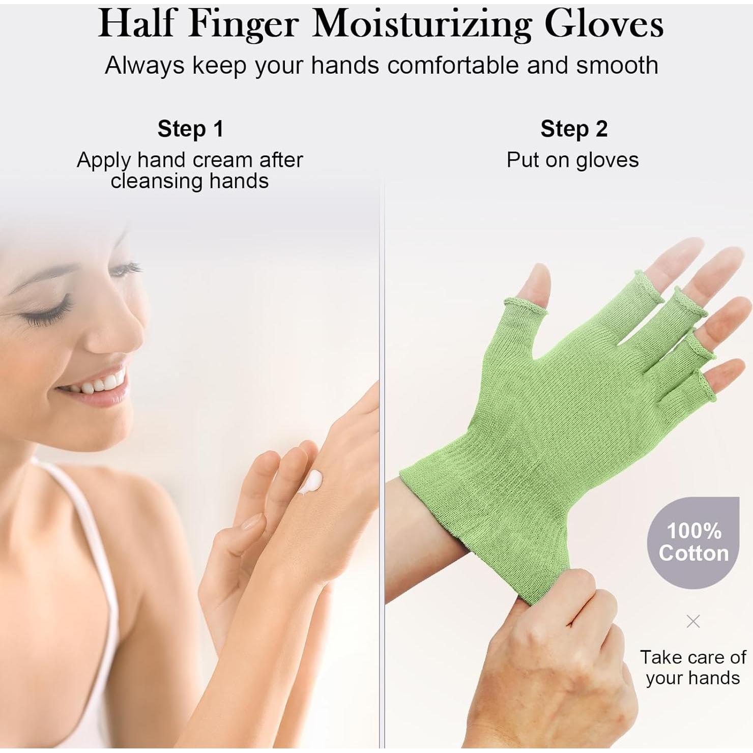 MIG4U Fingerless Moisturizing Gloves, Half Finger Touchscreen Beauty Glove for Eczema, SPA, Dry Hands, Skin Treatment, Summer Sun UV Protection, Apple Green, 1 Pairs S/M