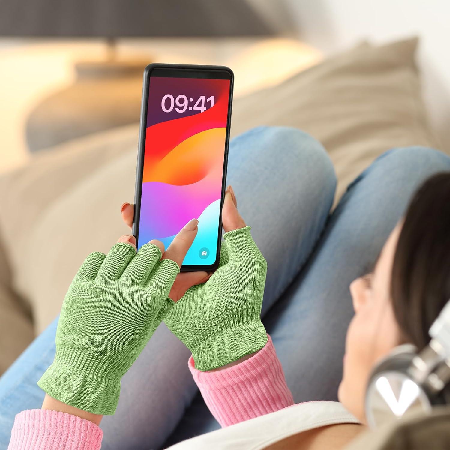 MIG4U Fingerless Moisturizing Gloves, Half Finger Touchscreen Beauty Glove for Eczema, SPA, Dry Hands, Skin Treatment, Summer Sun UV Protection, Apple Green, 1 Pairs S/M