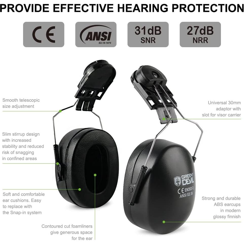 Auriculares Green Devil NRR 28dB para Protección Auditiva