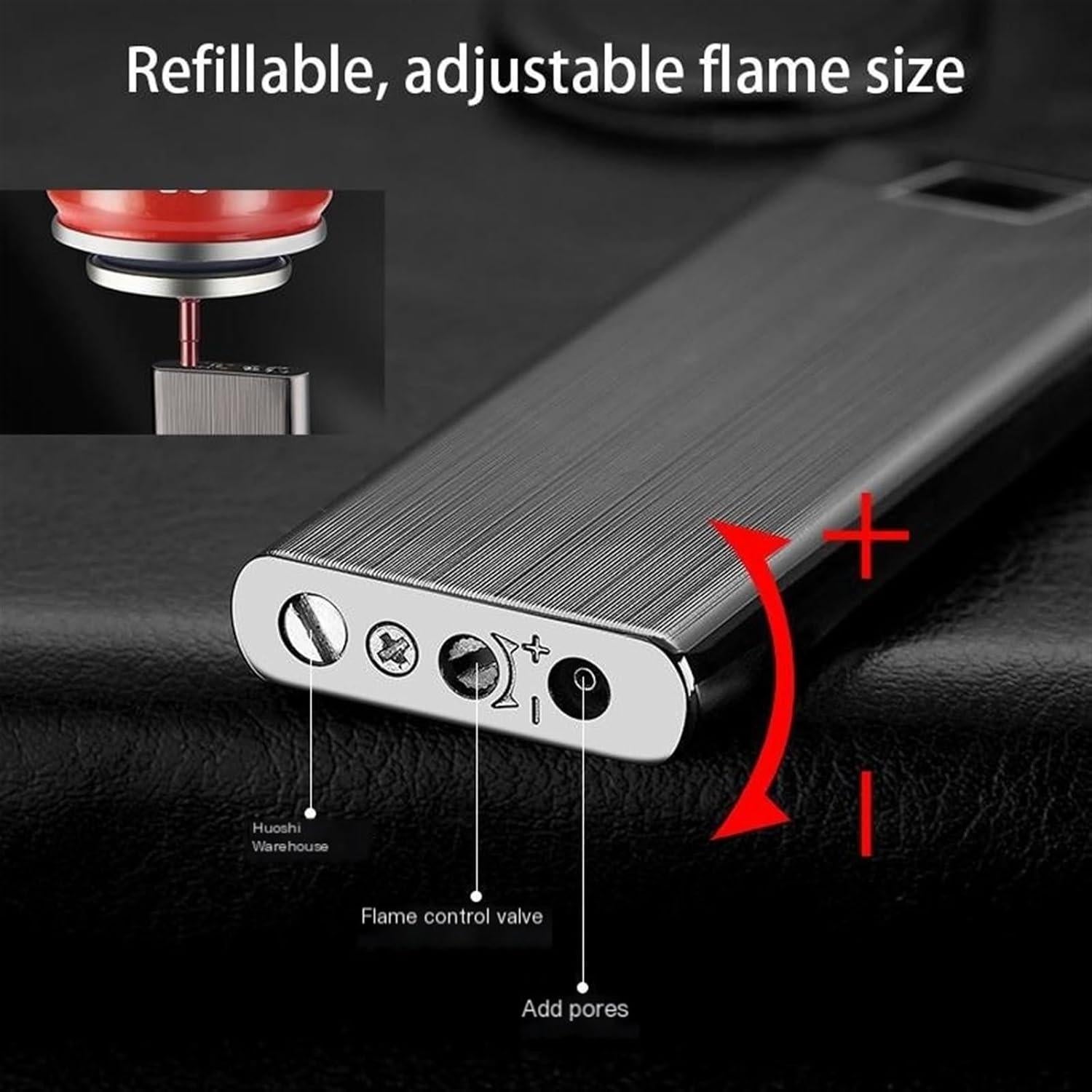 Metal Torch Lighter, Jet Flame Lighter, Butane Refillable Lighter, Windproof Metal Portable Lighter for Men Candle Camping BBQ Gift(Black)