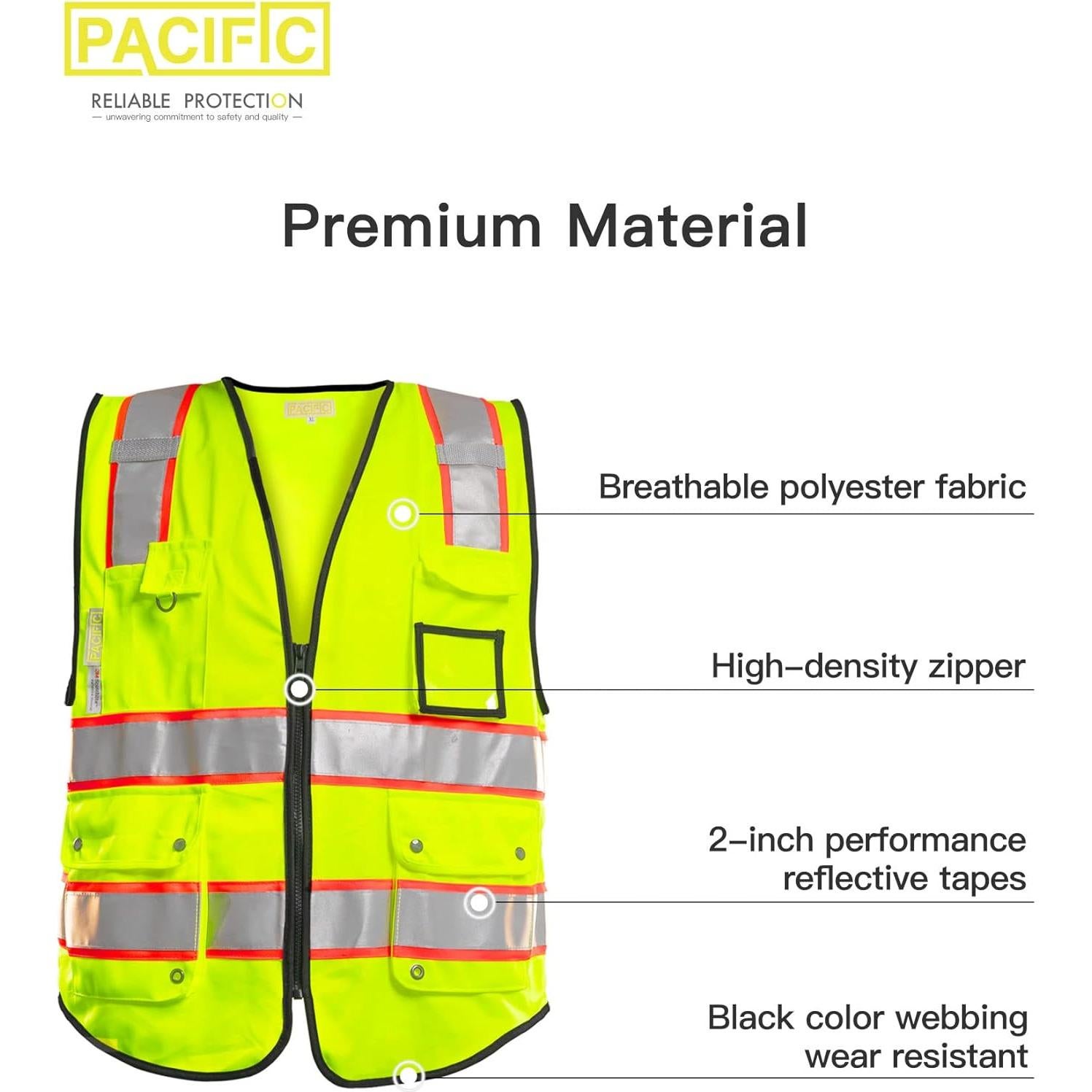 Chaleco de Seguridad PACIFIC PCV002 Amarillo Grande 10 Bolsillos