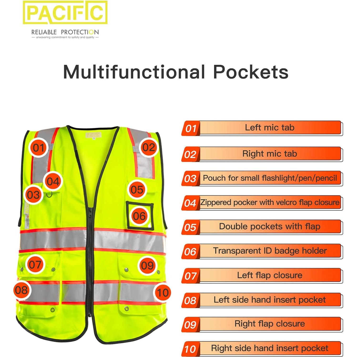 Chaleco de Seguridad PACIFIC PCV002 Amarillo Grande 10 Bolsillos