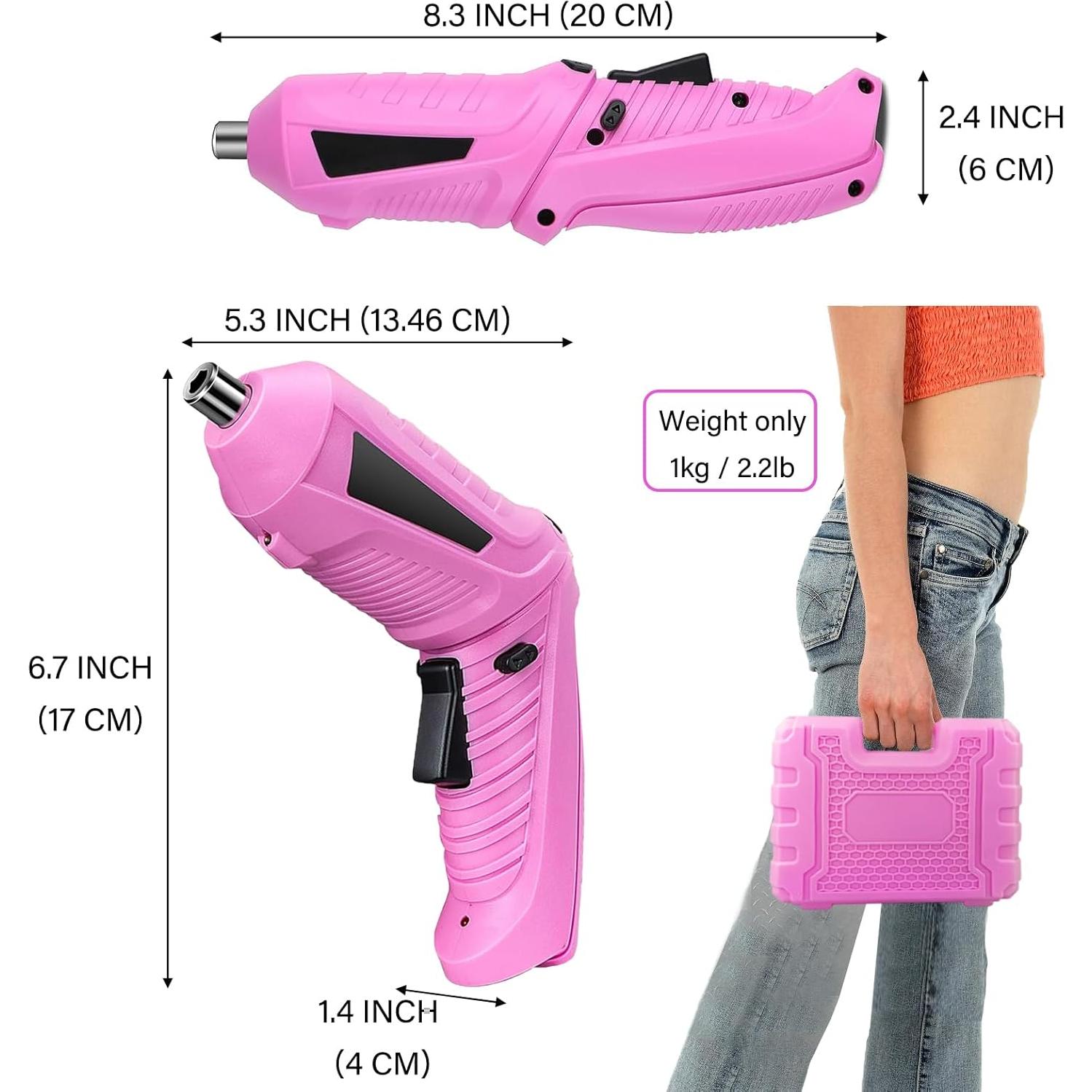 Destornillador Eléctrico Inalámbrico Tsisixia Rosa 3.6V 47 Piezas