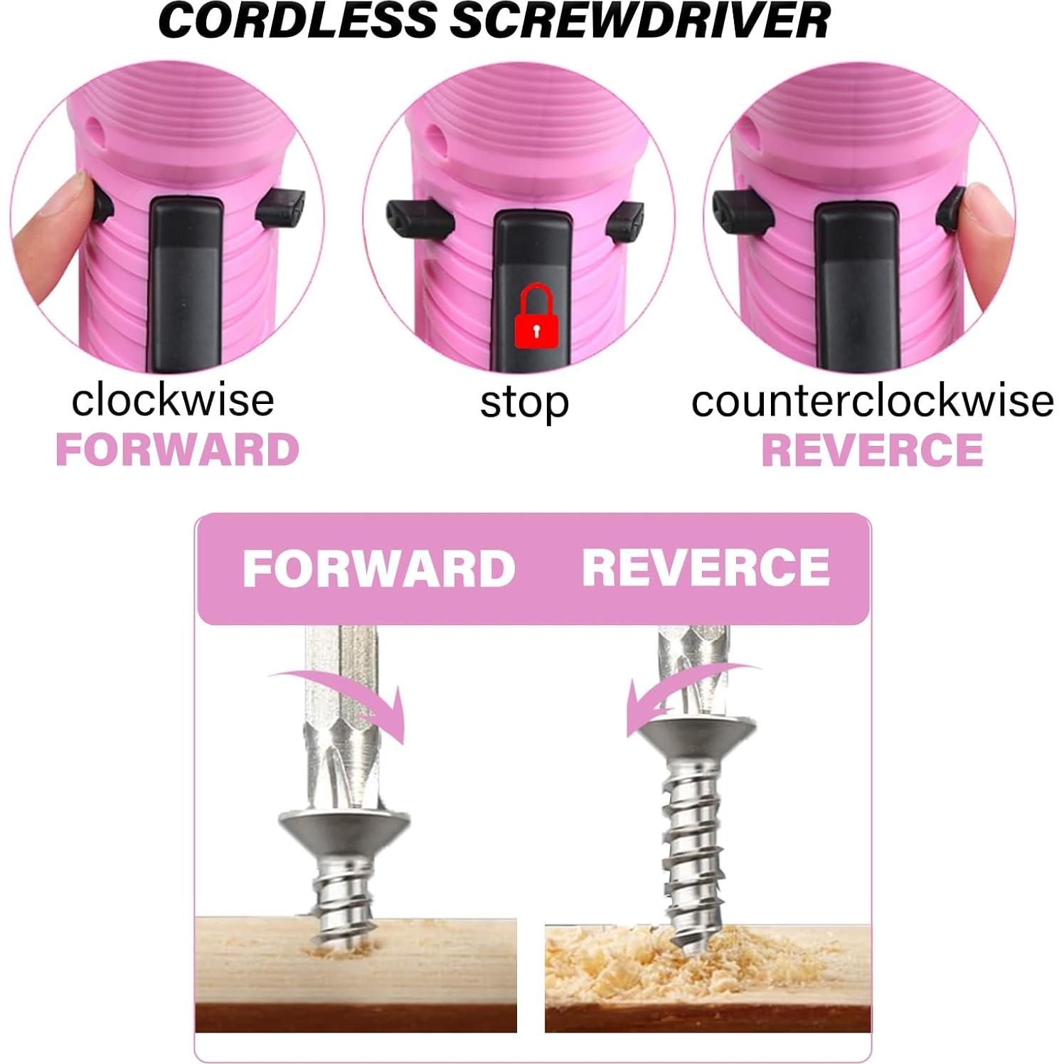 Destornillador Eléctrico Inalámbrico Tsisixia Rosa 3.6V 47 Piezas