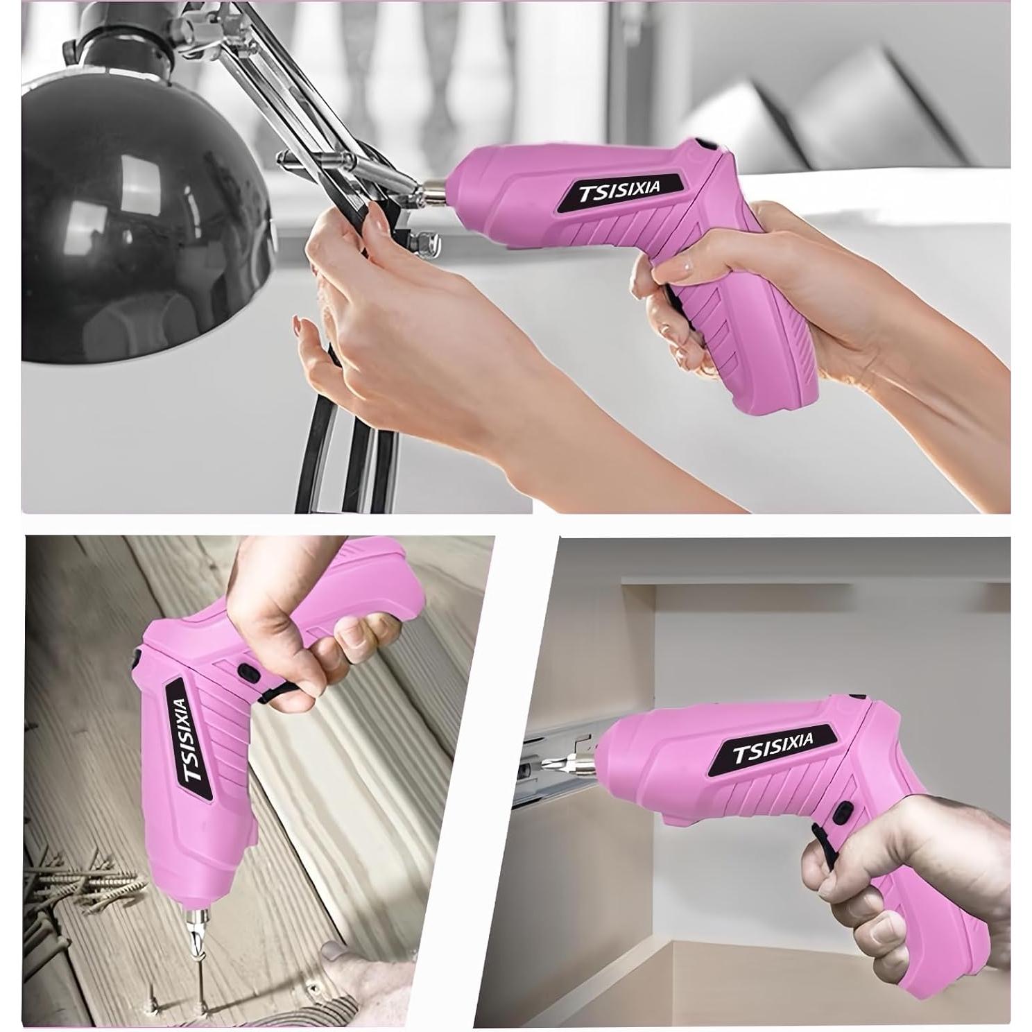 Destornillador Eléctrico Inalámbrico Tsisixia Rosa 3.6V 47 Piezas