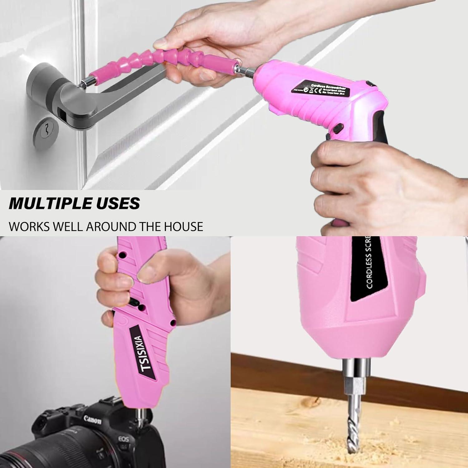 Destornillador Eléctrico Inalámbrico Tsisixia Rosa 3.6V 47 Piezas