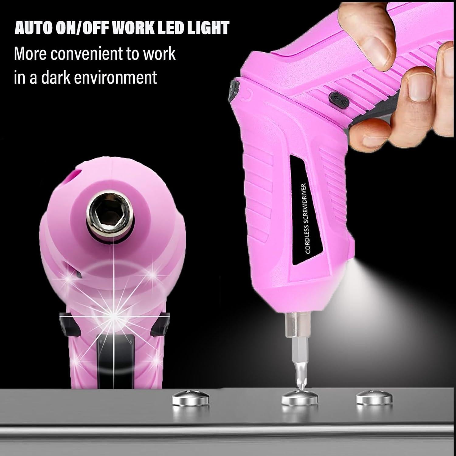 Destornillador Eléctrico Inalámbrico Tsisixia Rosa 3.6V 47 Piezas