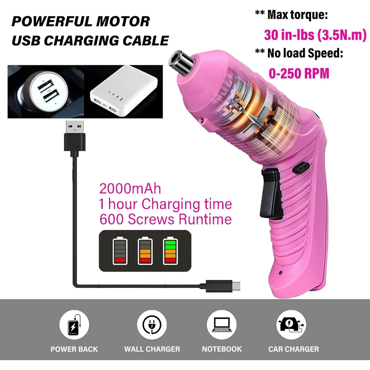 Destornillador Eléctrico Inalámbrico Tsisixia Rosa 3.6V 47 Piezas