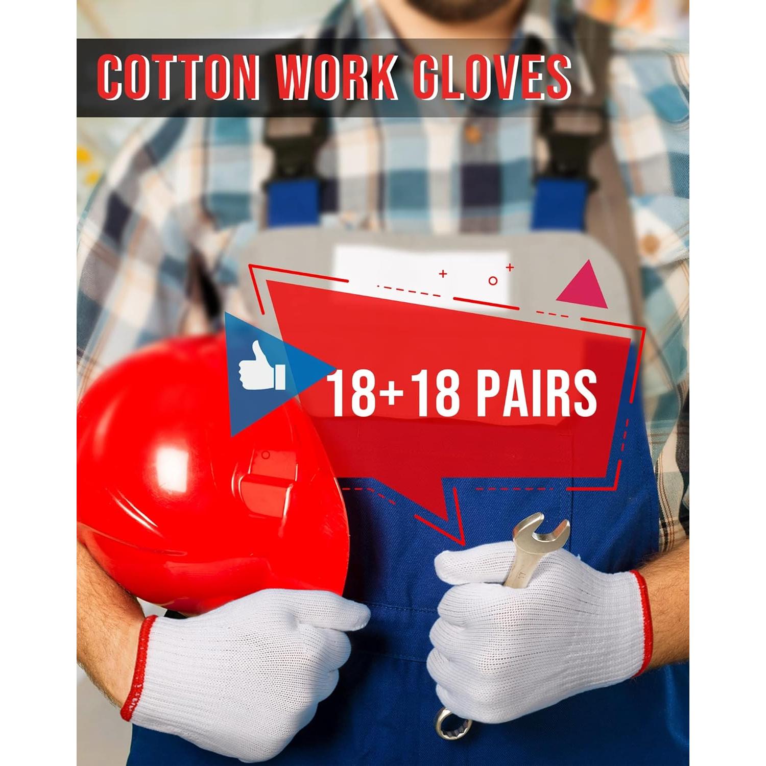 Guantes de Trabajo SATINIOR 36 Pares Algodón Unisex