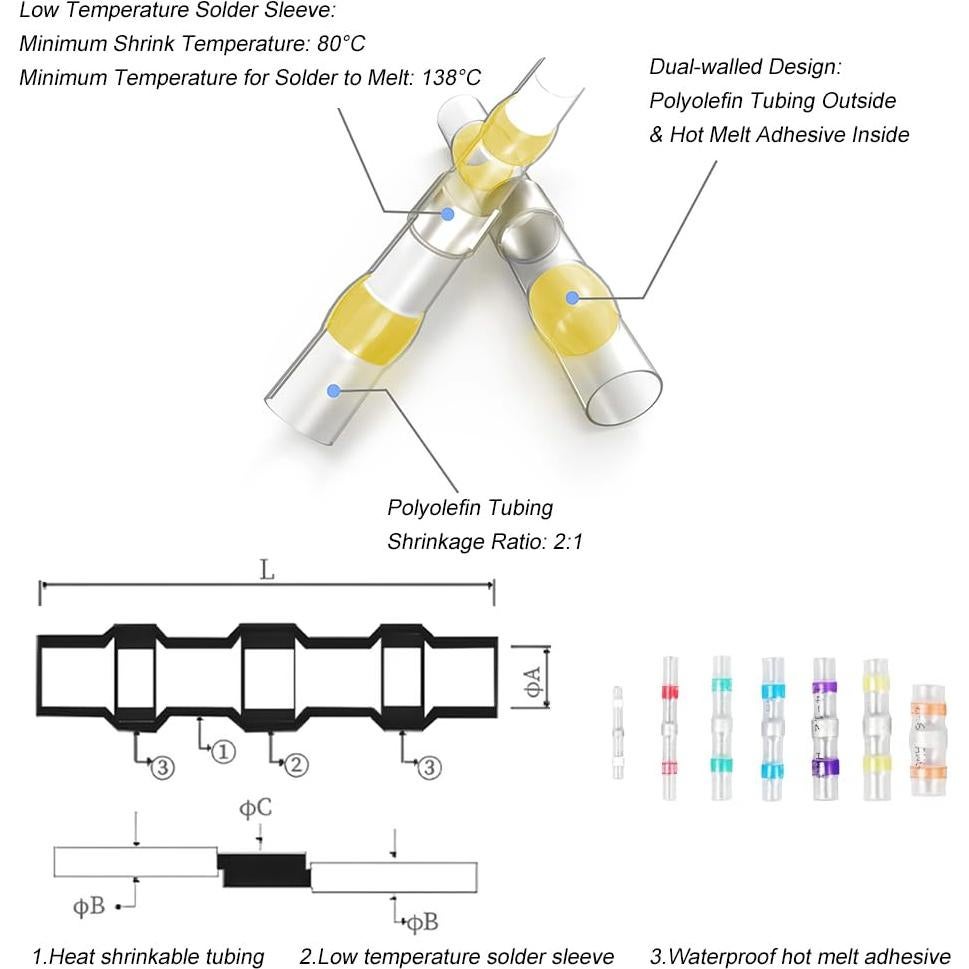 Kit 250 Conectores de Cable Impermeables Daevkaema con Pistola de Calor