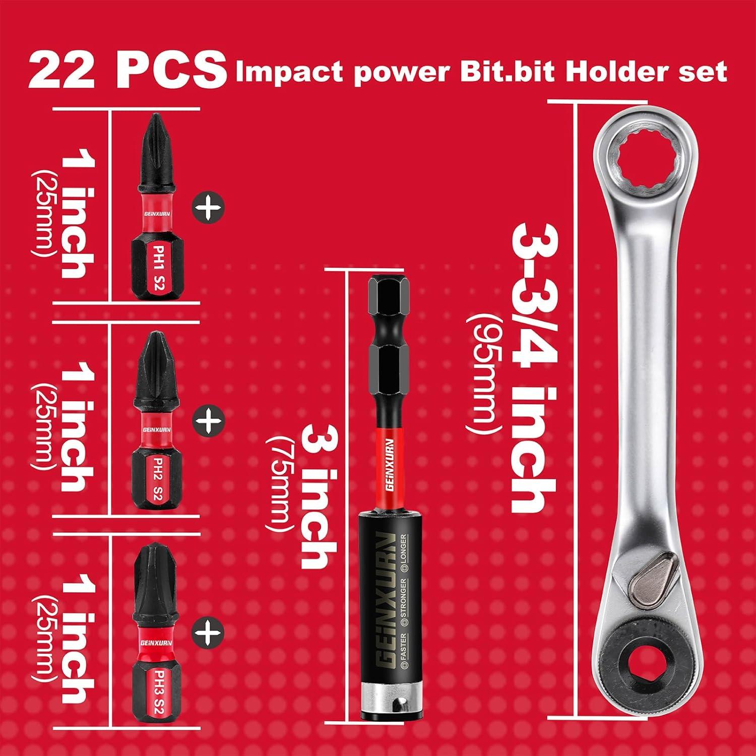 Juego de Bits de Destornillador GEINXURN 22 Piezas S2 con Soporte