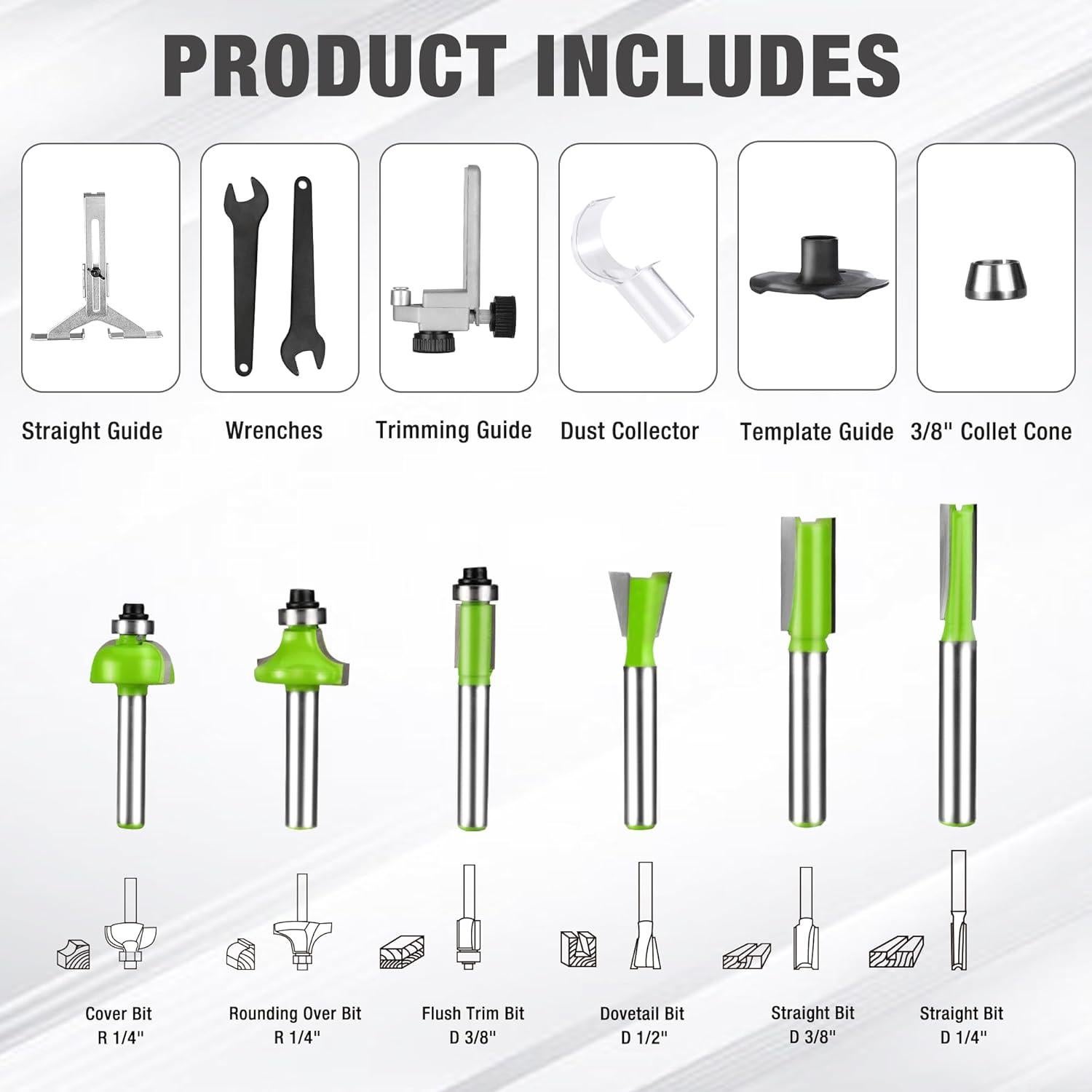 WORKPRO Compact Router Kit, 6.5 Amp Corded Hand Trimmer Router Tool, 6 Variable Speeds Wood Router for Woodworking Slotting Trimming